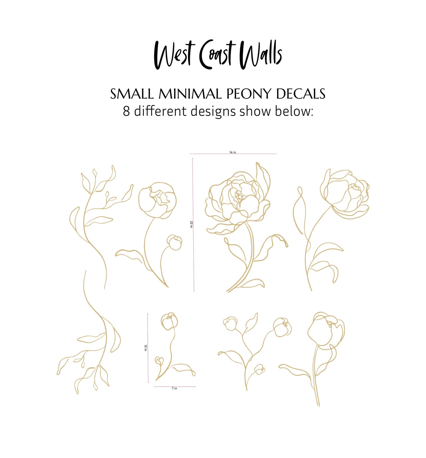 Minimal Peony Decals - Small