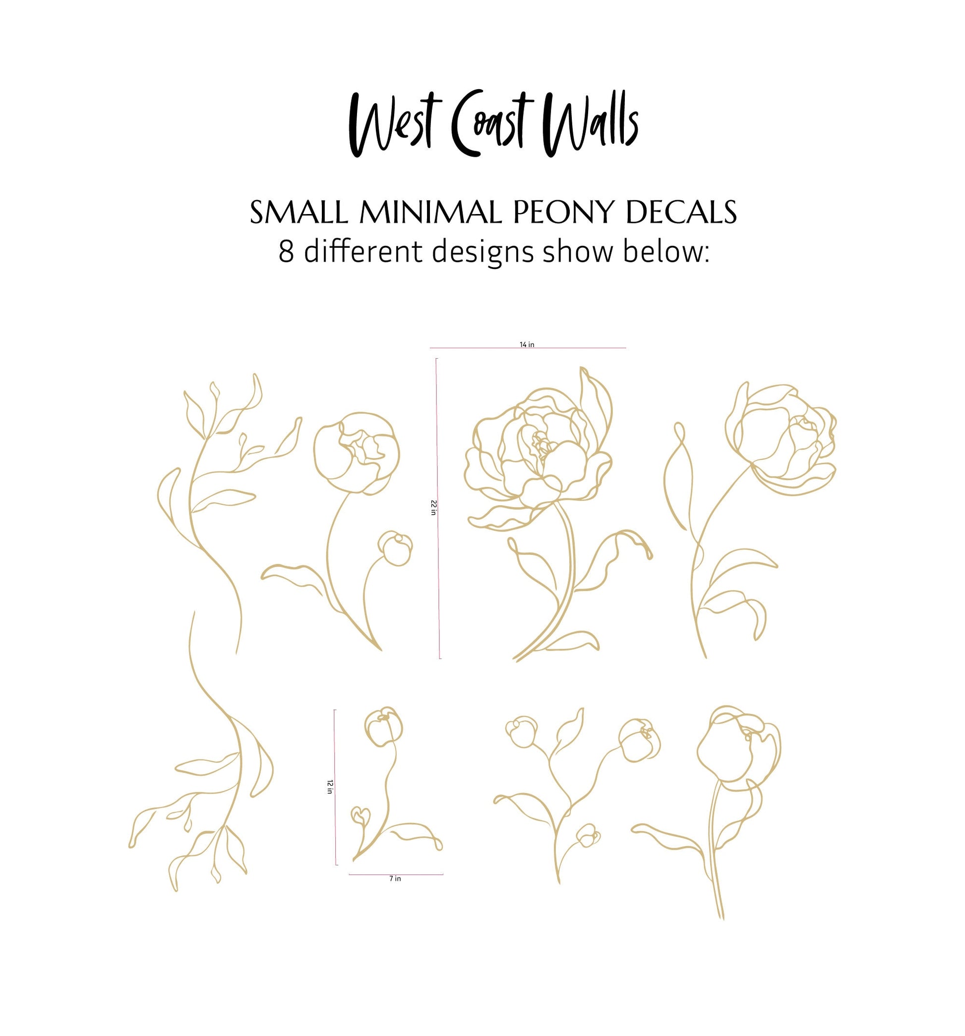 Minimal Peony Decals - Small