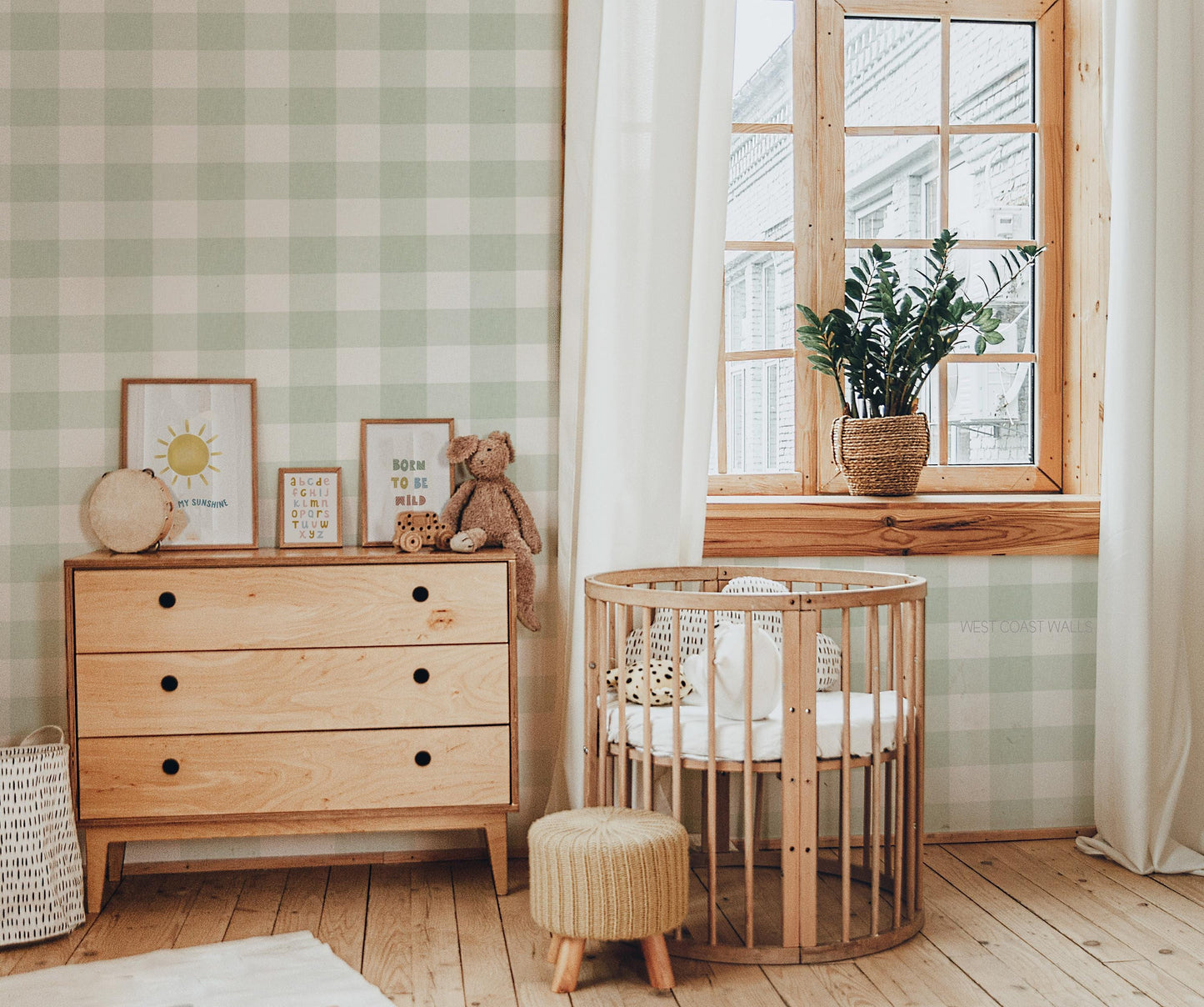 Soft Sage Gingham Check Wallpaper