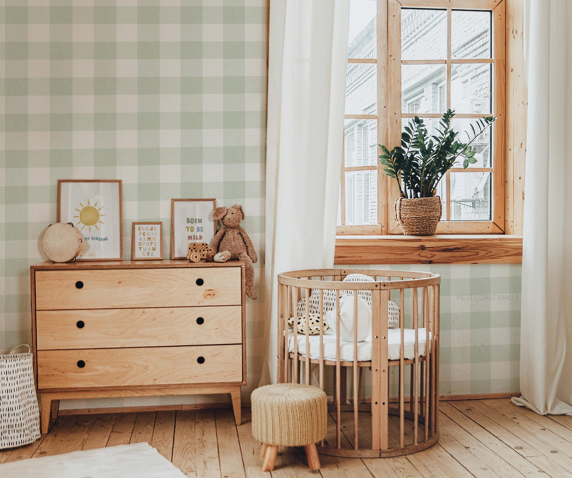 Soft Sage Gingham Check Wallpaper