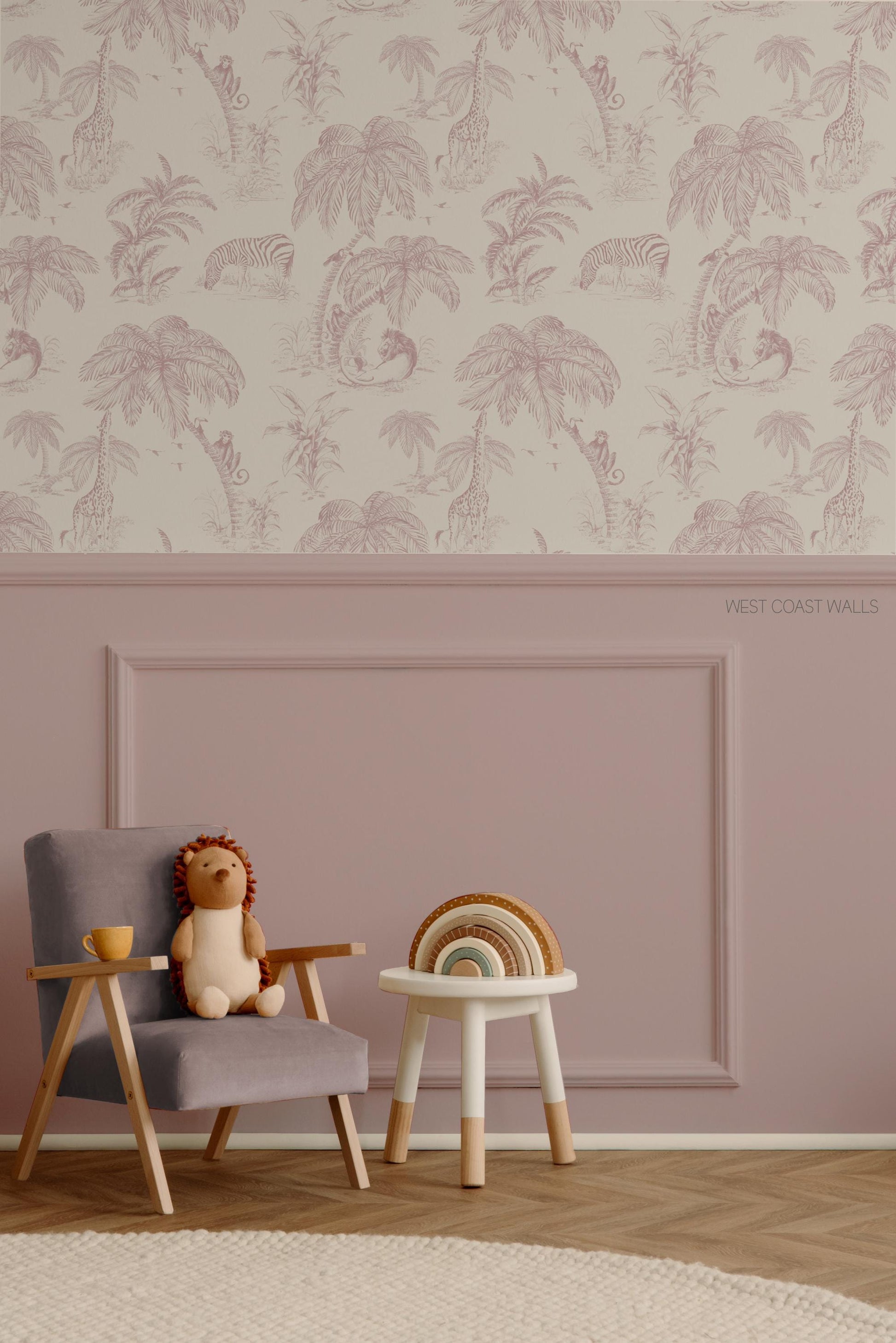 Pink Jungle Toile Wallpaper