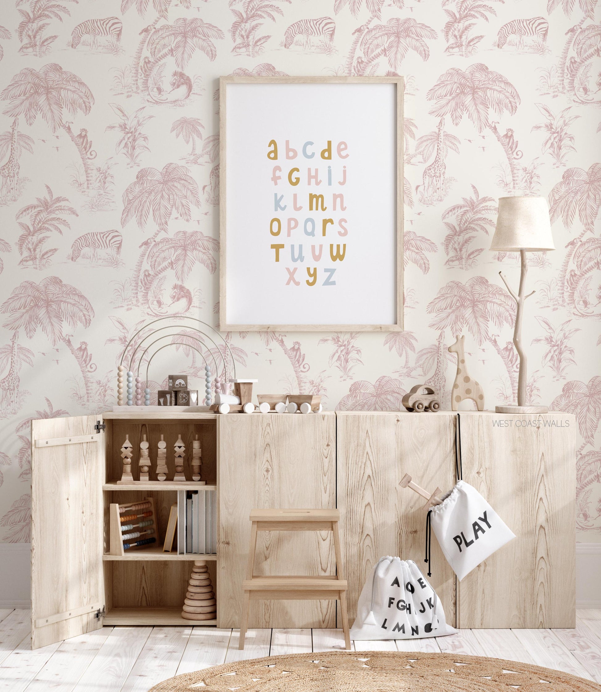 Pink Jungle Toile Wallpaper