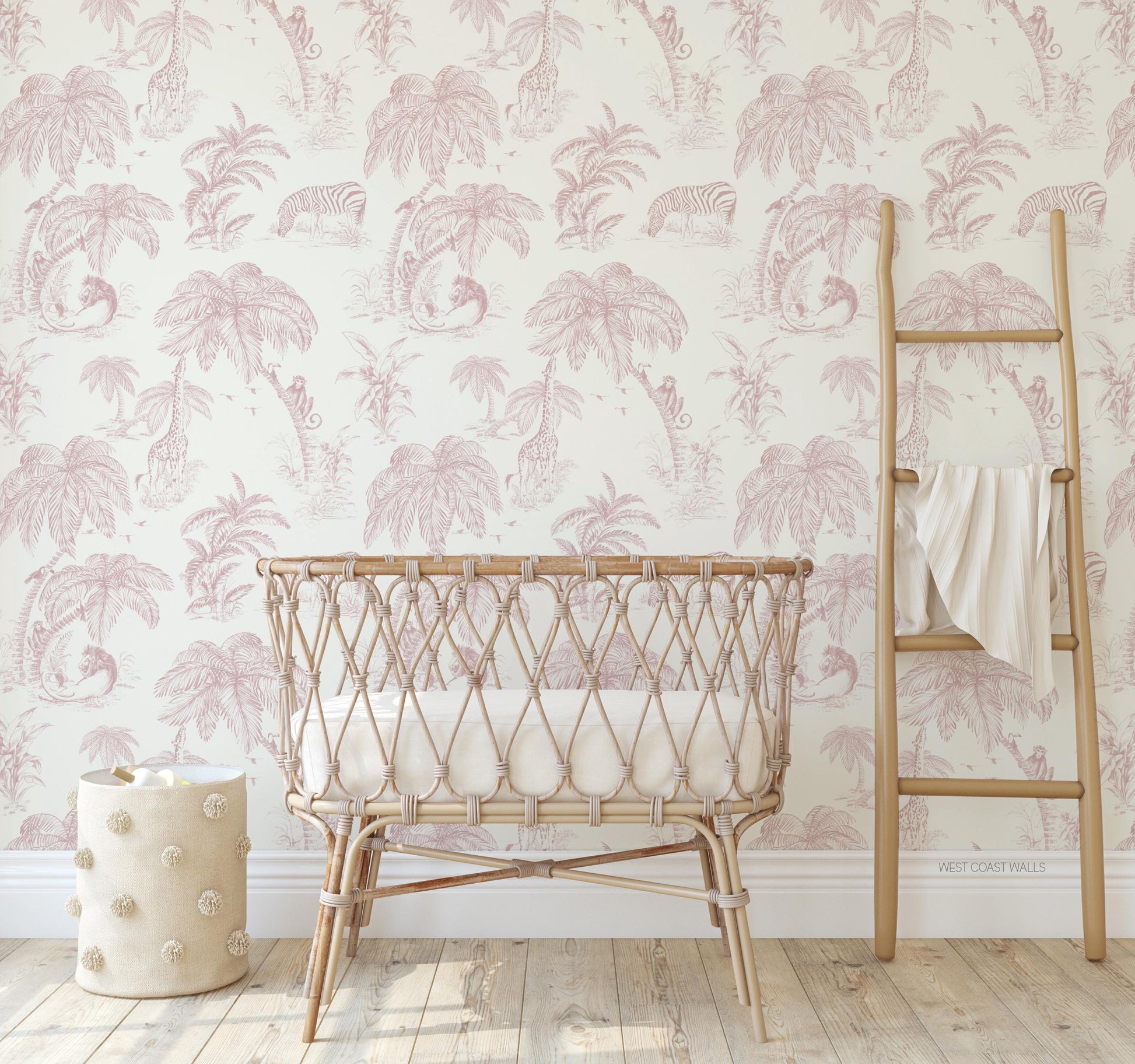 Pink Jungle Toile Wallpaper