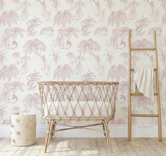 Pink Jungle Toile Wallpaper