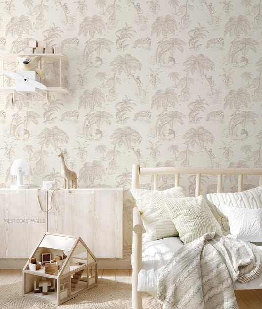 Beige Jungle Toile Wallpaper