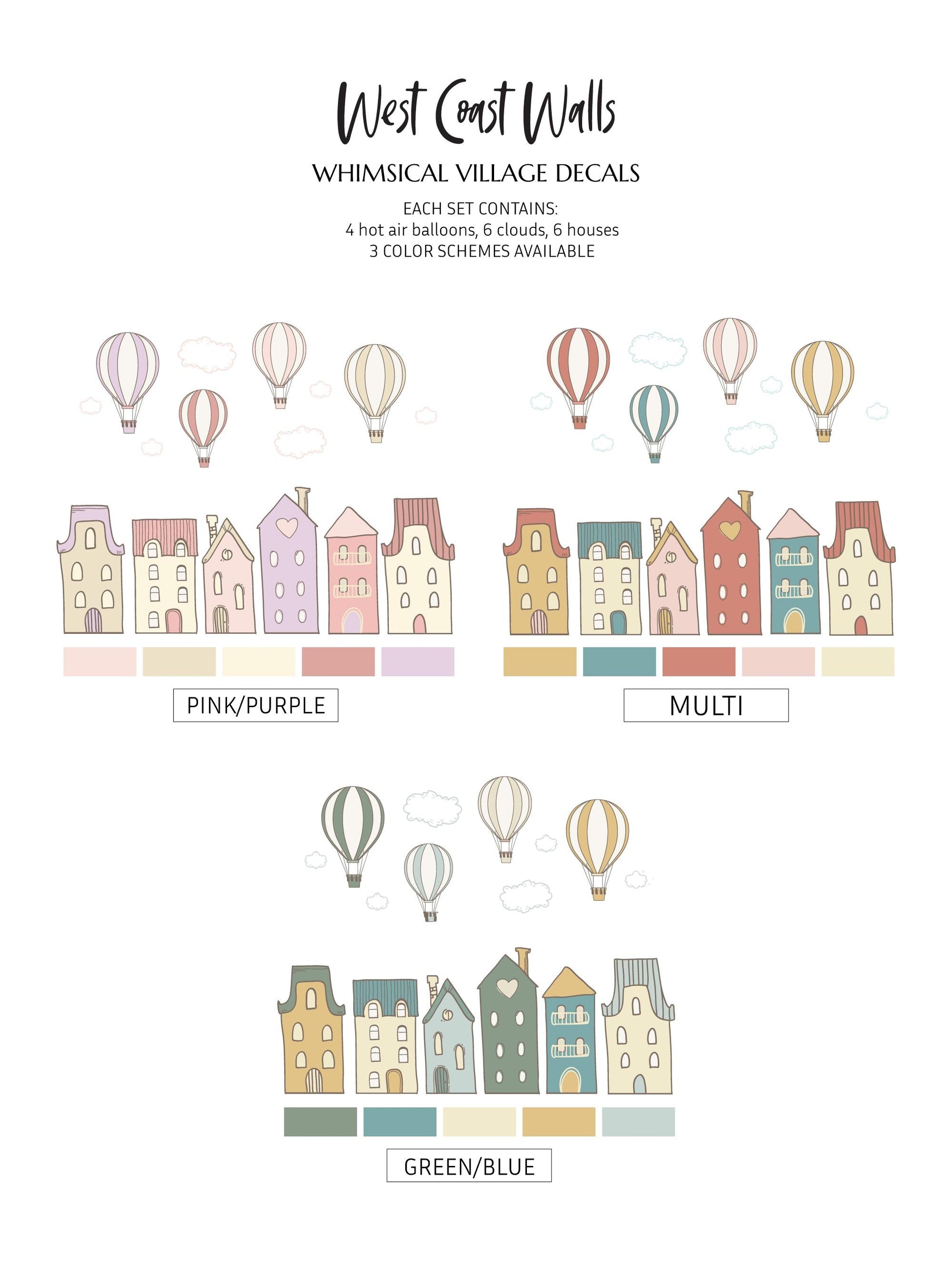 Whimsical Village Removable Wall Decals