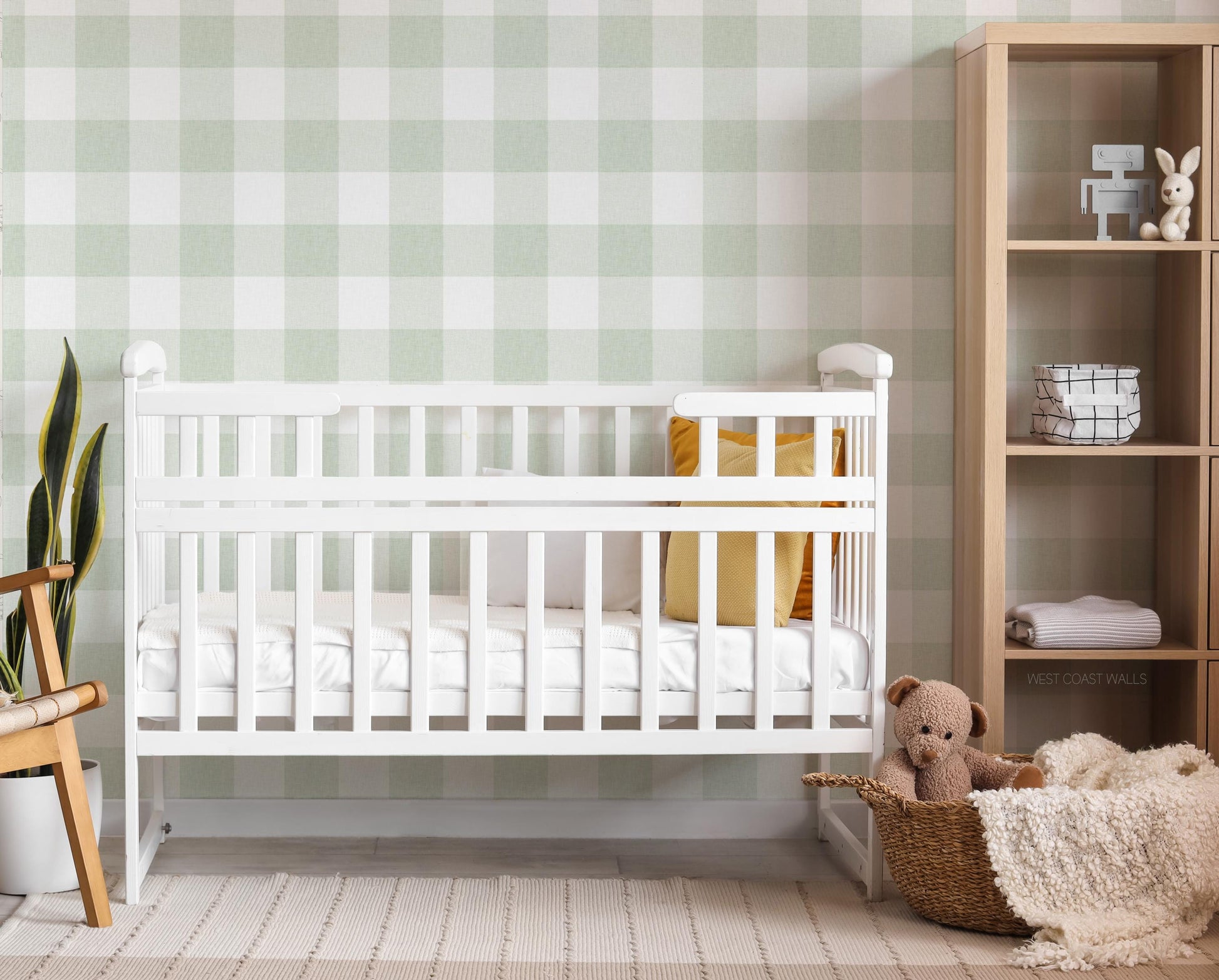 Soft Sage Gingham Check Wallpaper