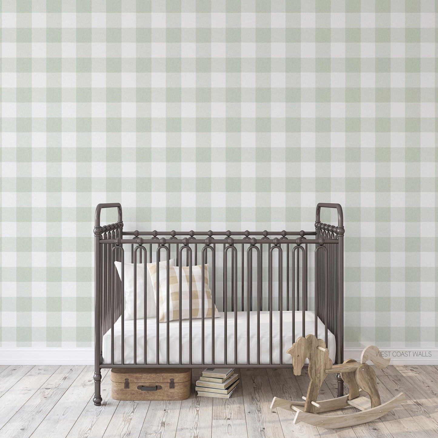 Soft Sage Gingham Check Wallpaper