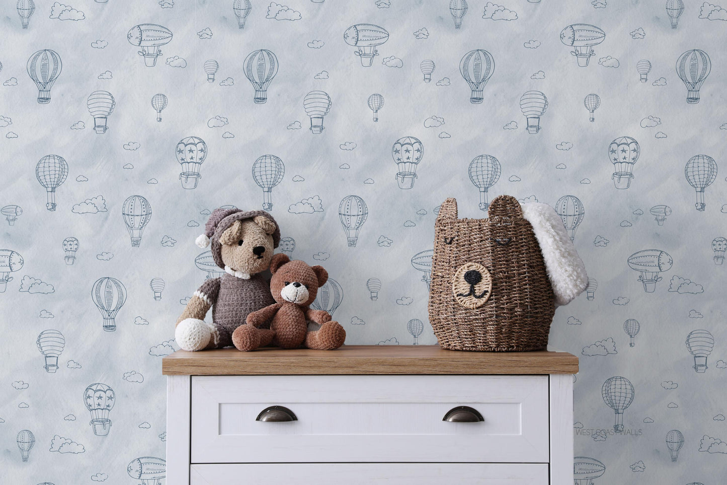 Cute and Whimsical Hot Air Balloon Wallpaper in Blue