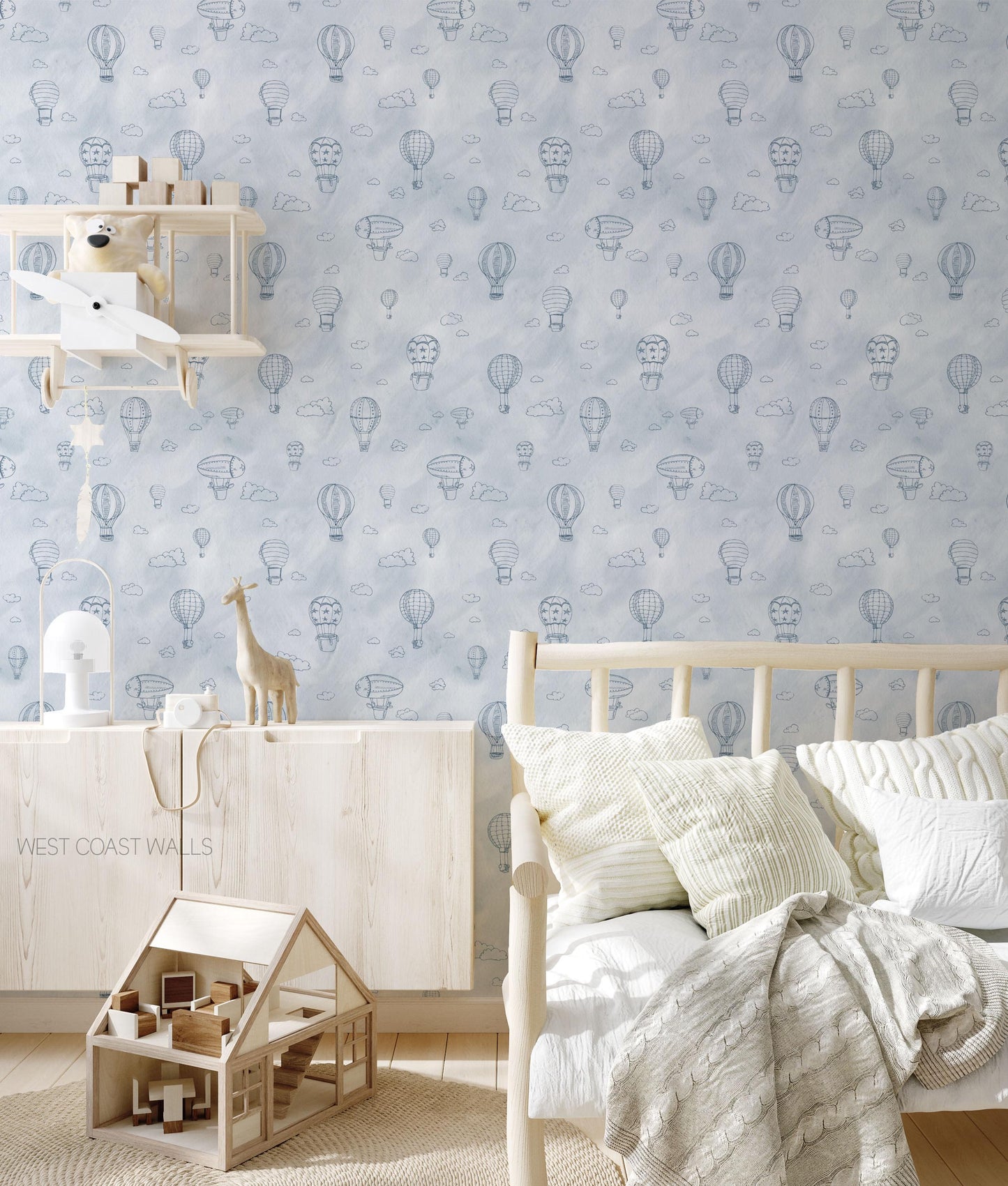 Cute and Whimsical Hot Air Balloon Wallpaper in Blue