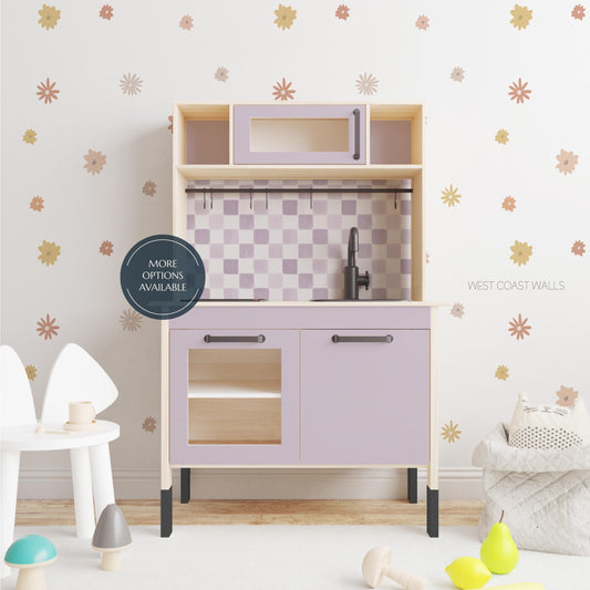 Cute Ikea play kitchen decals that are available in 70 colors and different backsplashes to suit your space.