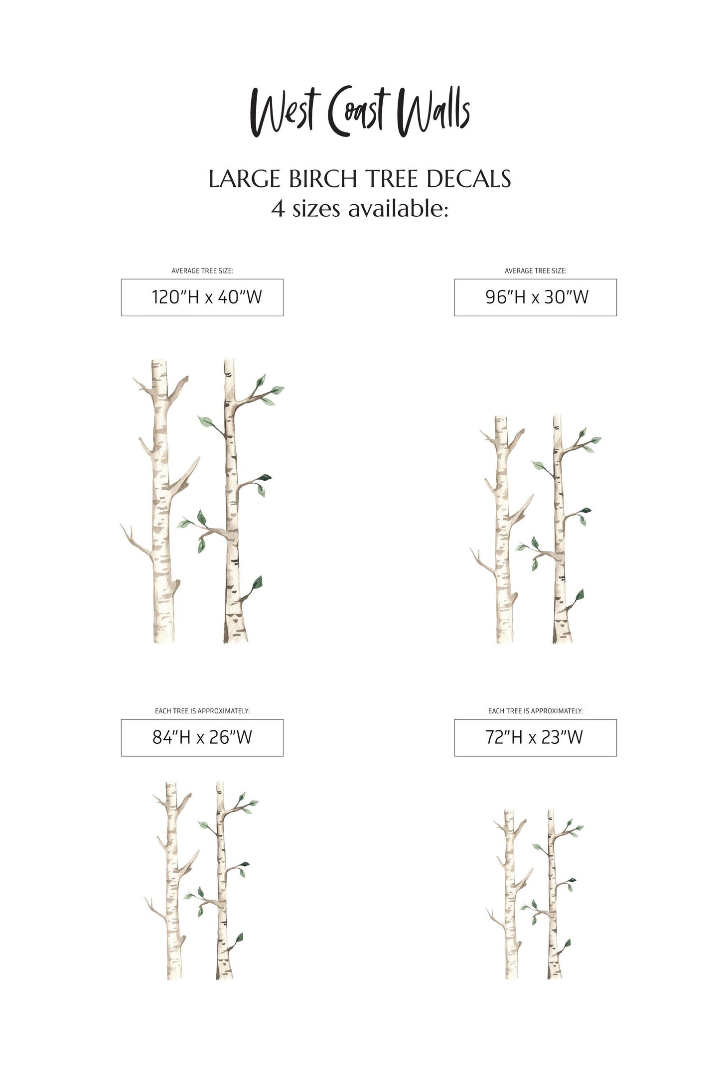 Large Watercolor Birch Tree Removable Wall Decal / Wilderness Wall Decal / Tree Sticker / Tree Decal / Forest Decal / Forest Theme
