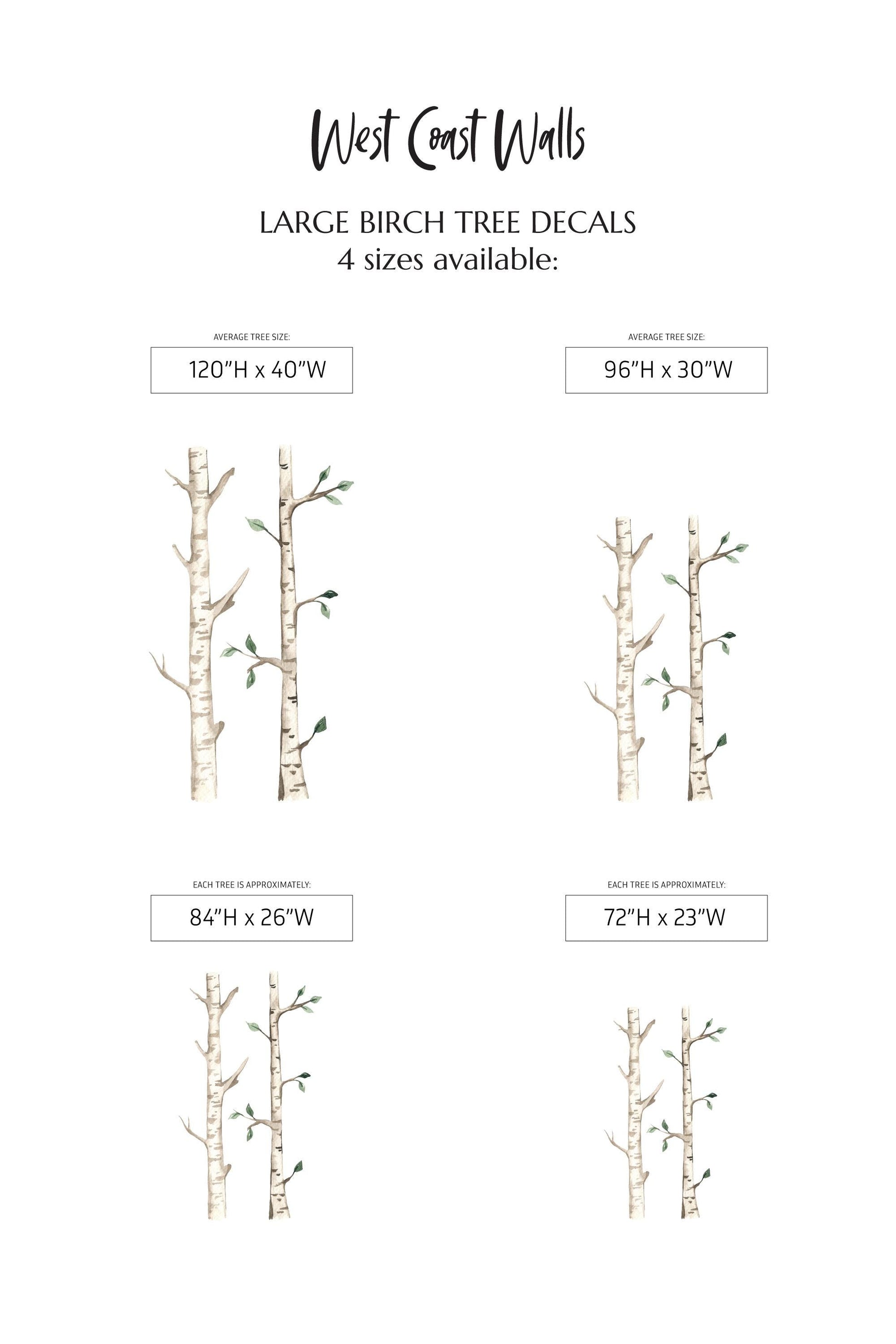 Large Watercolor Birch Tree Removable Wall Decal / Wilderness Wall Decal / Tree Sticker / Tree Decal / Forest Decal / Forest Theme