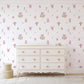 Enchanted garden fairy wall decals in shades of purple and pink. Featuring mushrooms, flowers and fairies
