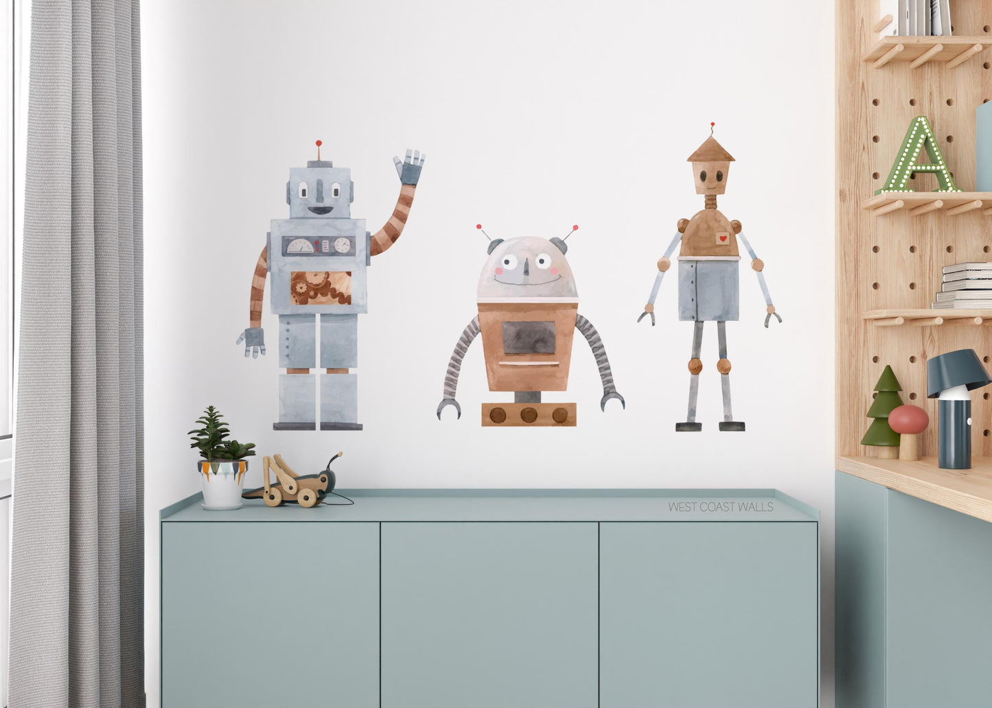 Cute Robot Wall Decals / Removable Robot Stickers / Robot Room Decor / Boy Room Inspo / Boys Wall Decor