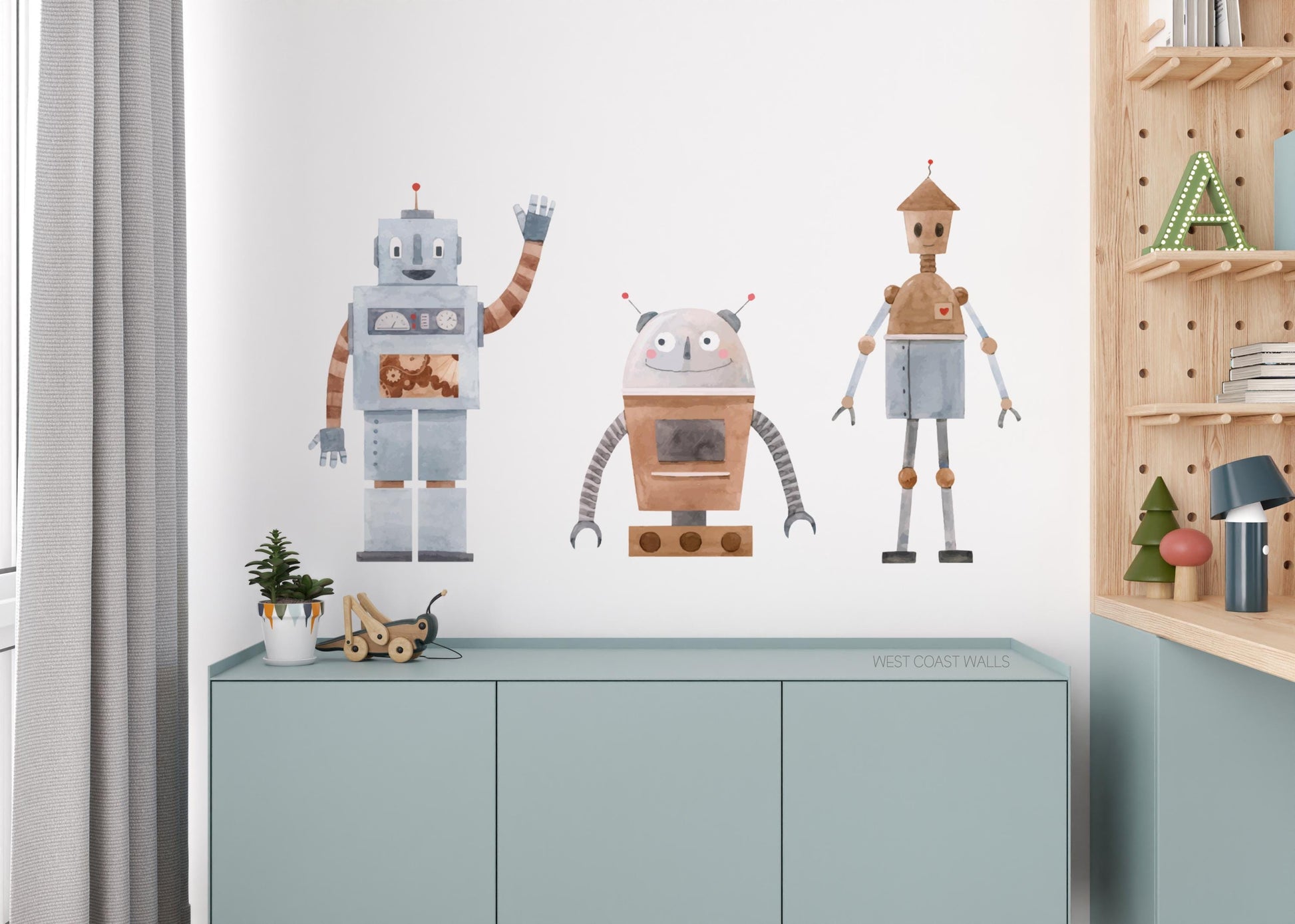 Cute Robot Wall Decals / Removable Robot Stickers / Robot Room Decor / Boy Room Inspo / Boys Wall Decor