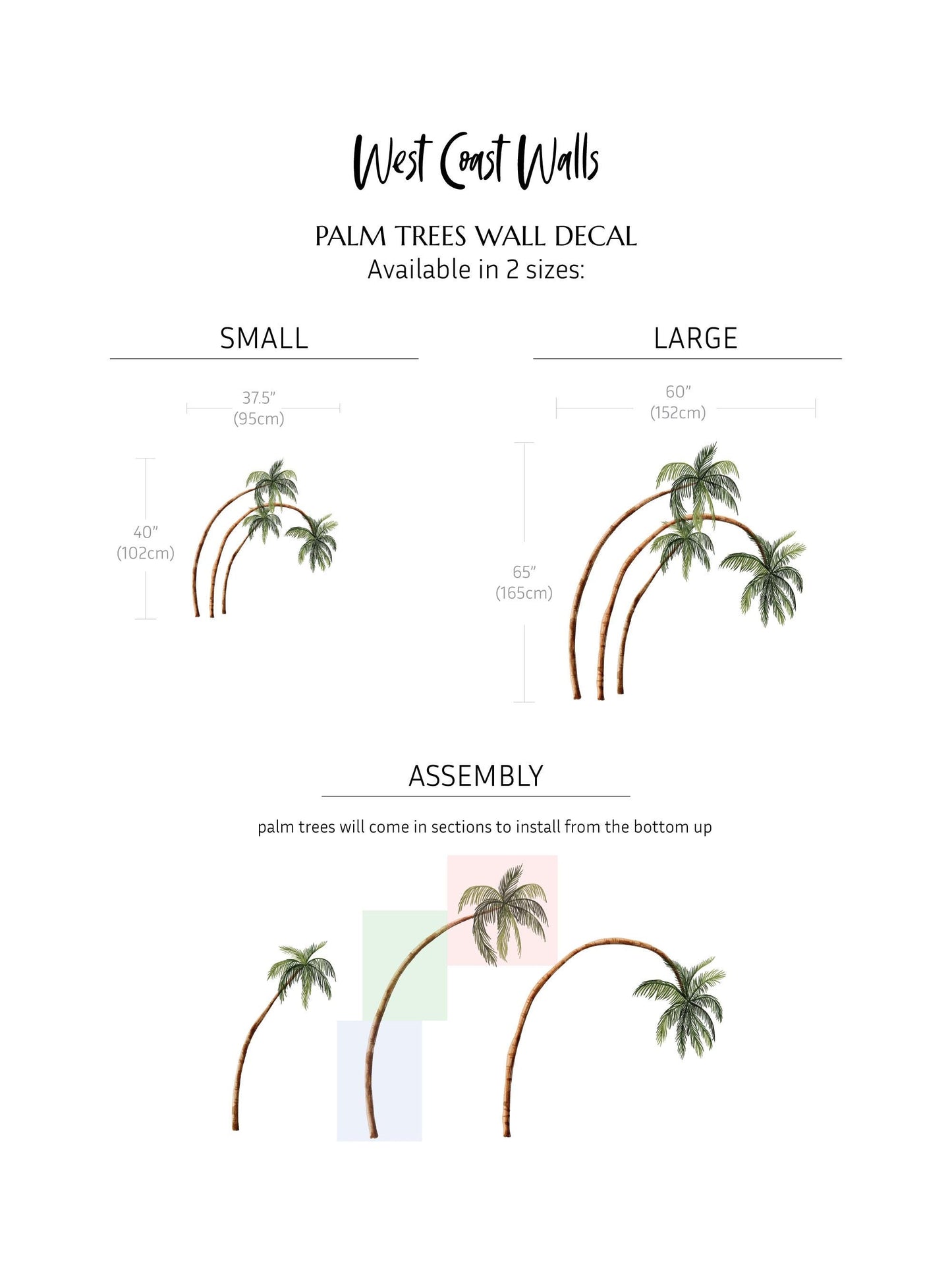 Large Watercolor Palm Tree Removable Wall Decal / Beach Wall Decal / Tree Sticker / Tree Decal / Nature Decal / Tropical Palm Tree Theme