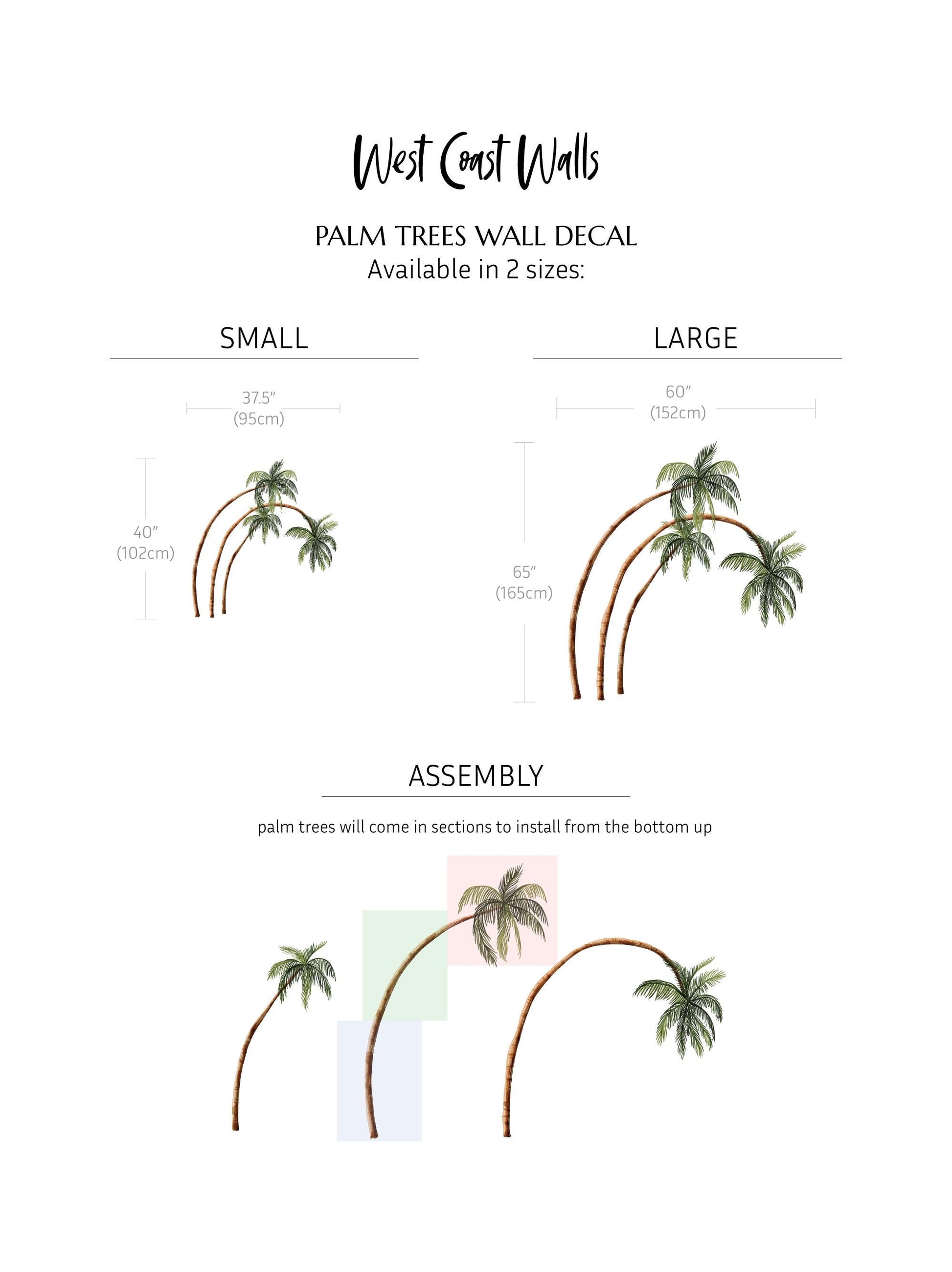 Large Watercolor Palm Tree Removable Wall Decal / Beach Wall Decal / Tree Sticker / Tree Decal / Nature Decal / Tropical Palm Tree Theme