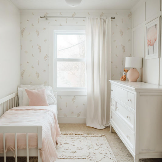 Soft and Dainty hand drawn floral wall decals on a little girls room wall
