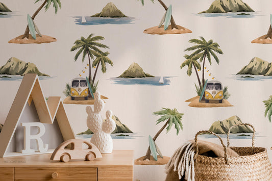 VW Surf Wallpaper / Surf Theme / Ocean Wallpaper / Wallpaper / Surf Decor / Surfer / Boys Room
