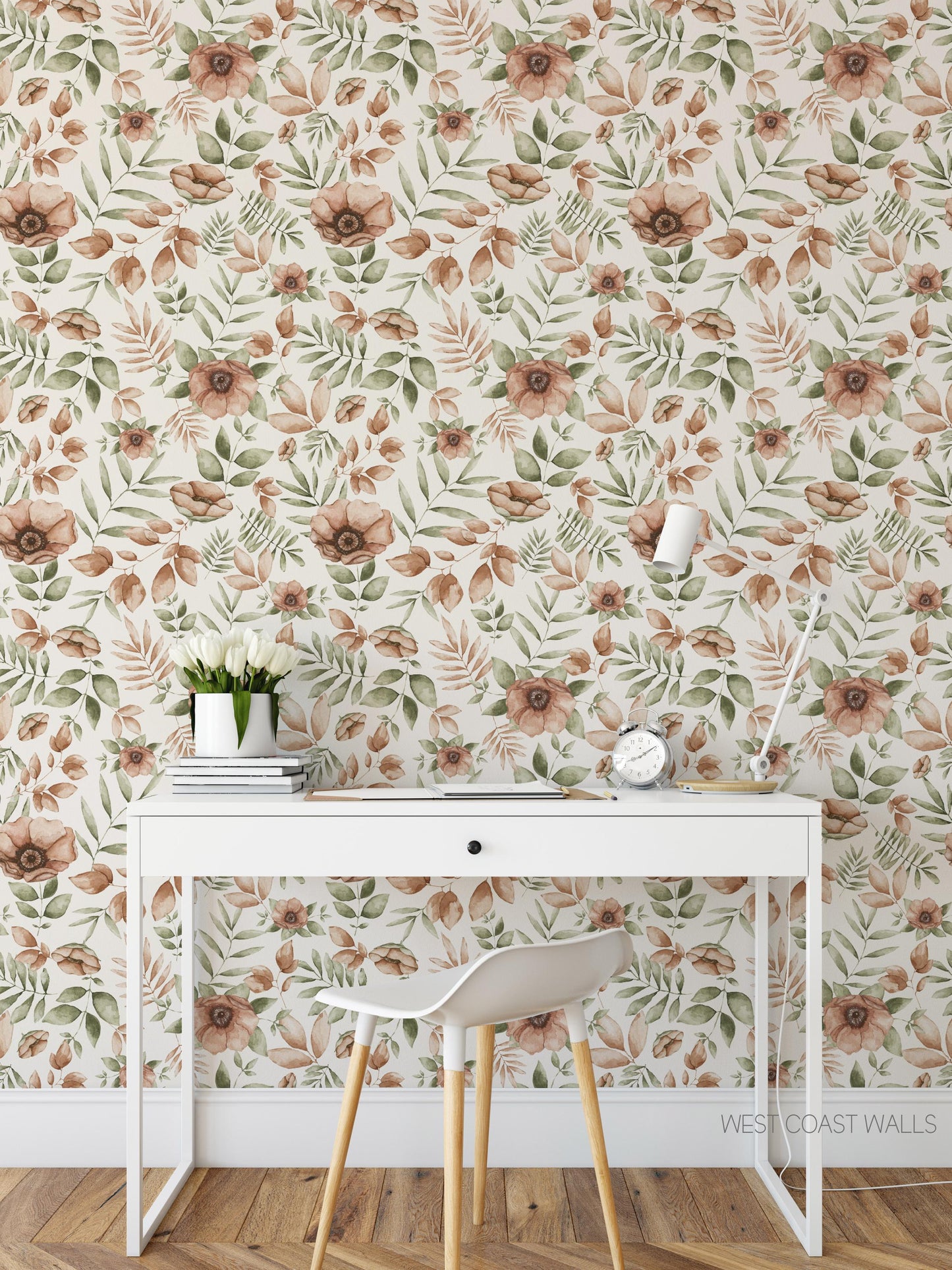 Warm Rustic Floral x Michelle Austin / Hand Painted Wallpaper / Feature Wall / Custom Wallpaper