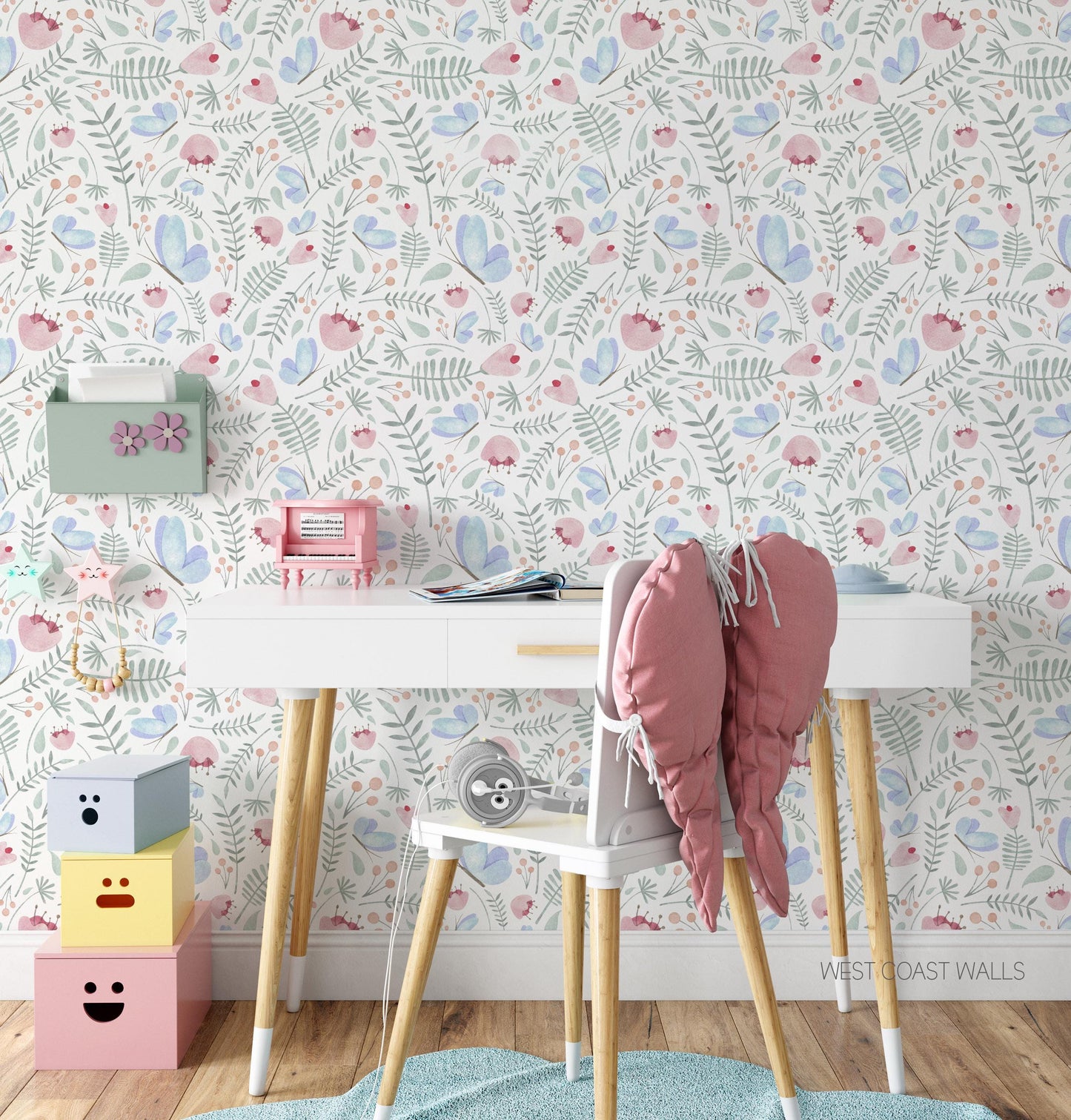 Annie Whimsical Floral Wallpaper / Whimsical Wallpaper / Butterfly Wallpaper / Pastel Wallpaper / Nursery Decor / Nursery Wall
