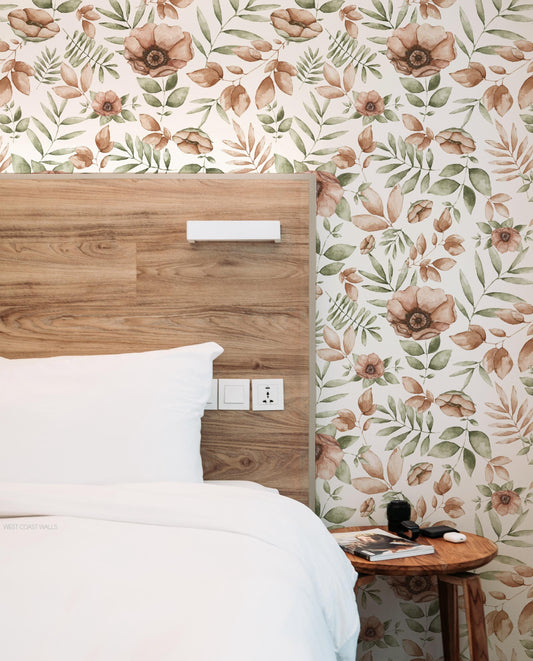 Warm Rustic Floral x Michelle Austin / Hand Painted Wallpaper / Feature Wall / Custom Wallpaper