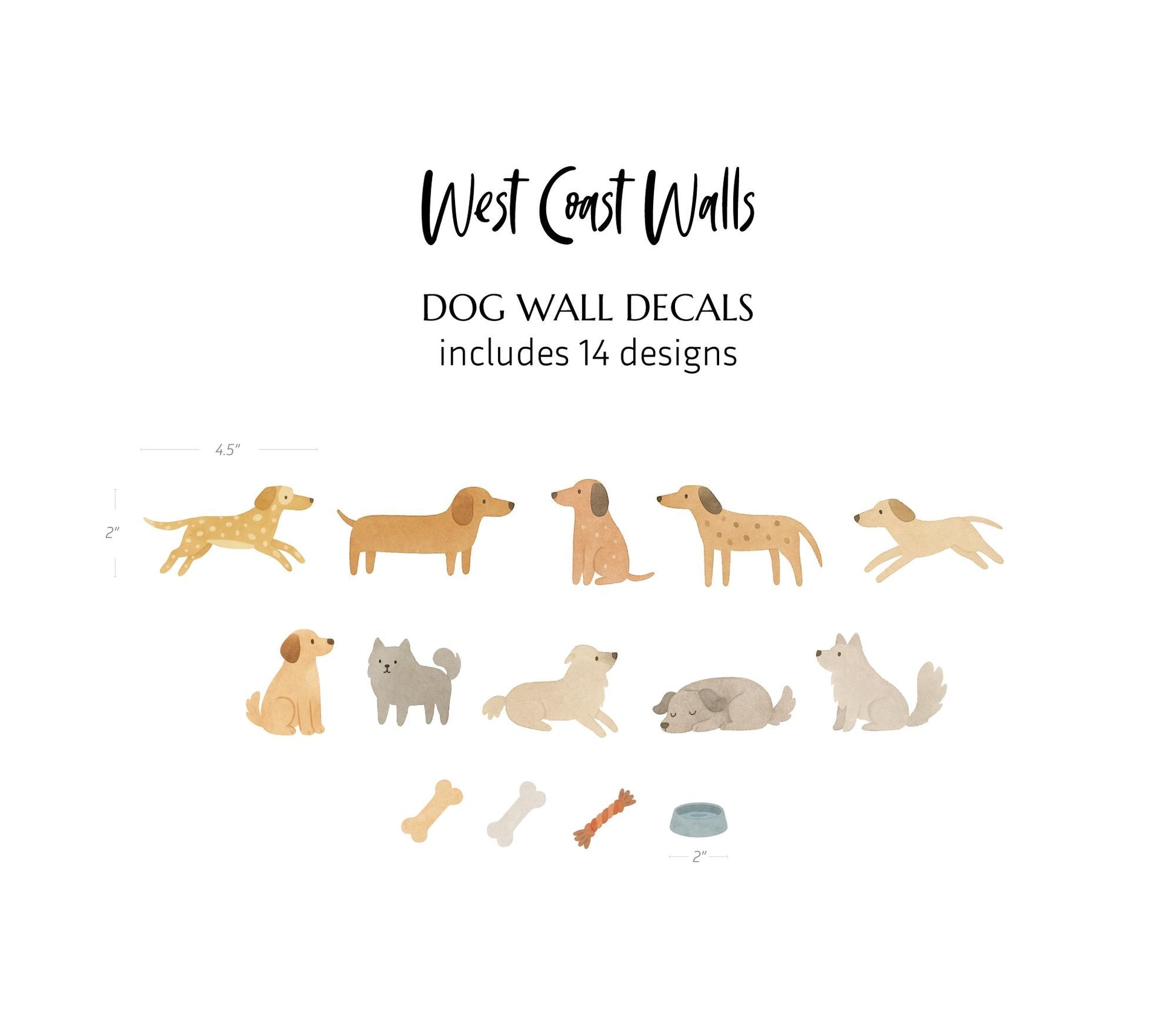 Dog Removable Wall Decals / Watercolour Animal Decals / Puppy Stickers /Watercolor Puppy Artwork / Neutral Nursery / Kids Room Wall Stickers