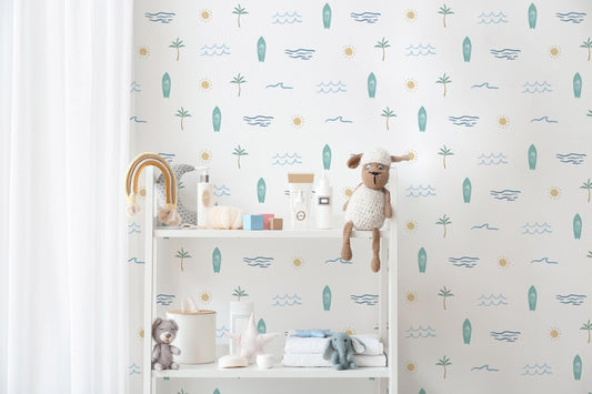 Sunny Surf Decals / Surf Wall Decor / Ocean Theme / Surf Theme / Surf Art / Minimal Kids Room / Kids Decals