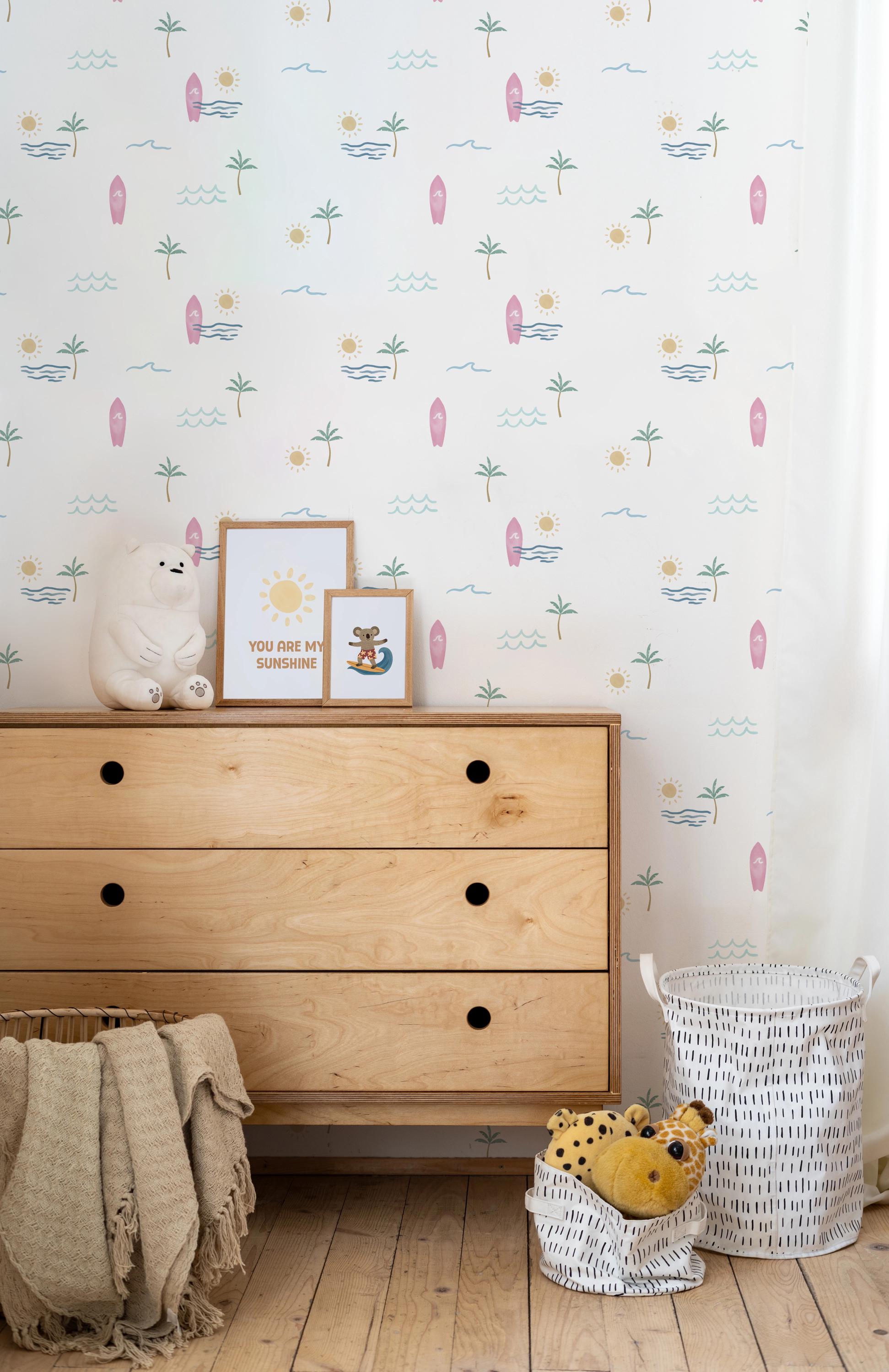 Sunny Surf Decals / Surf Wall Decor / Ocean Theme / Surf Theme / Surf Art / Minimal Kids Room / Kids Decals