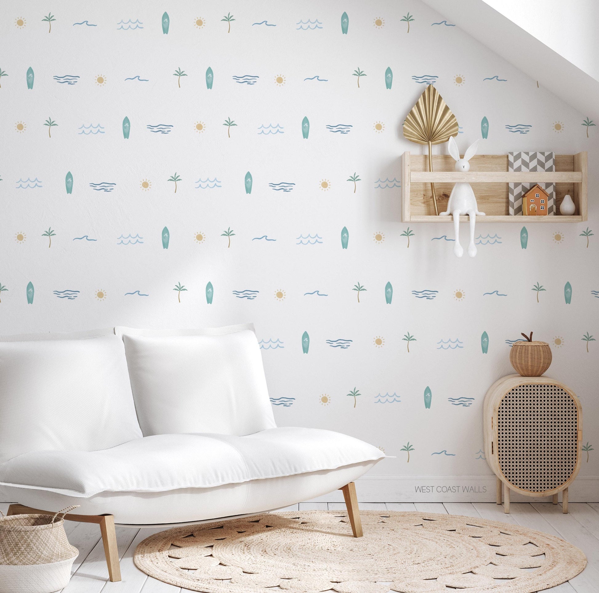 Sunny Surf Decals / Surf Wall Decor / Ocean Theme / Surf Theme / Surf Art / Minimal Kids Room / Kids Decals