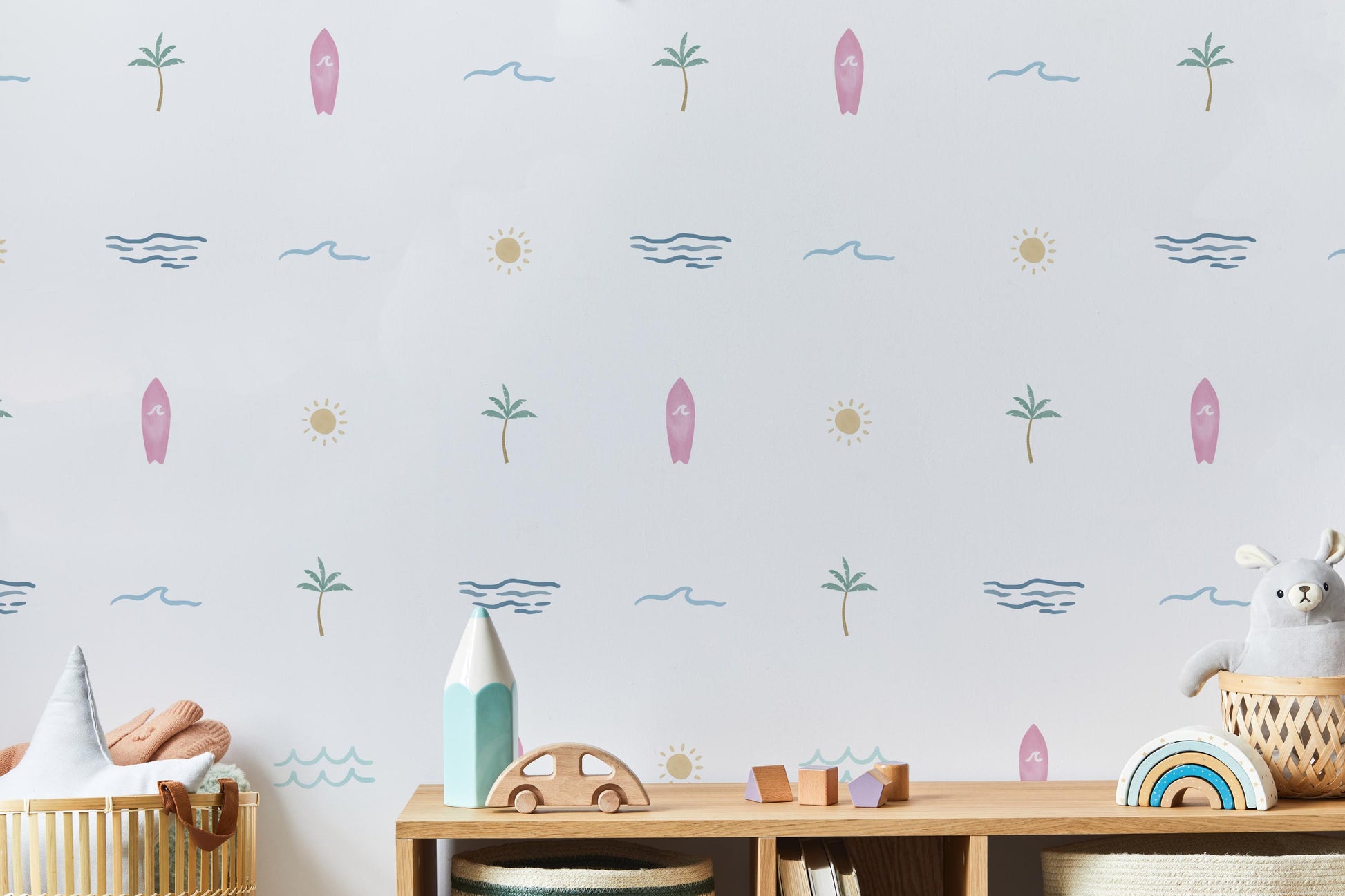 Sunny Surf Decals / Surf Wall Decor / Ocean Theme / Surf Theme / Surf Art / Minimal Kids Room / Kids Decals