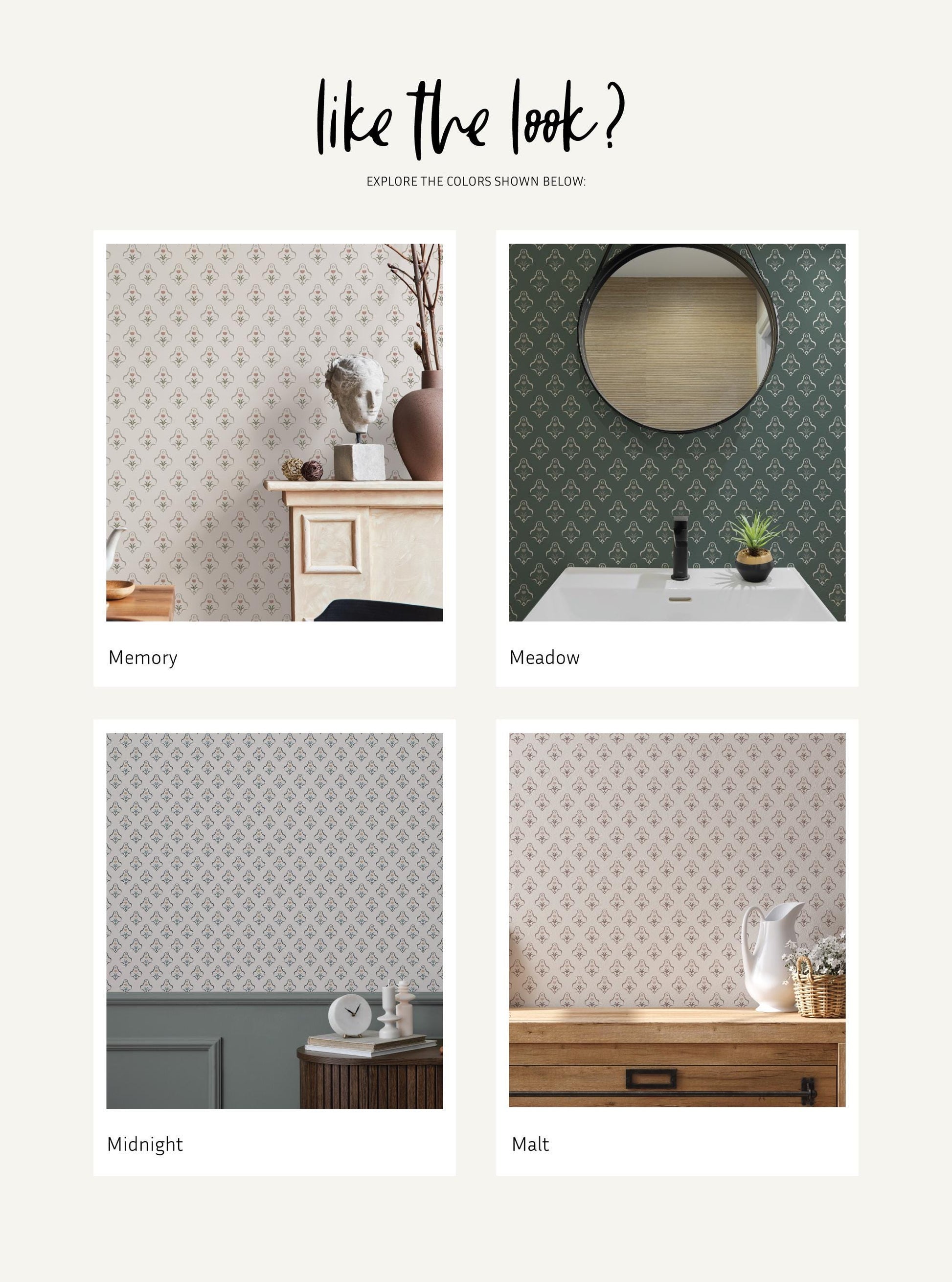 Mission Tulips x Lisee Ree Designs / Classic Wallpaper / Lattice Wallpaper / Hand Drawn Wallpaper / Floral Motif