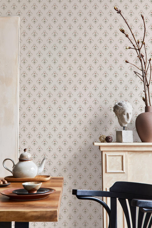 Mission Tulips x Lisee Ree Designs / Classic Wallpaper / Lattice Wallpaper / Hand Drawn Wallpaper / Floral Motif