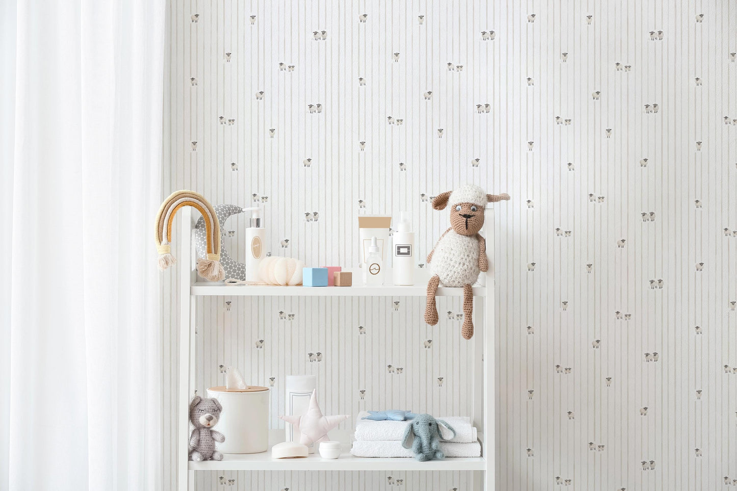 Striped Sheep Wallpaper / Nursery Decor / Kids Room / Neutral Wall