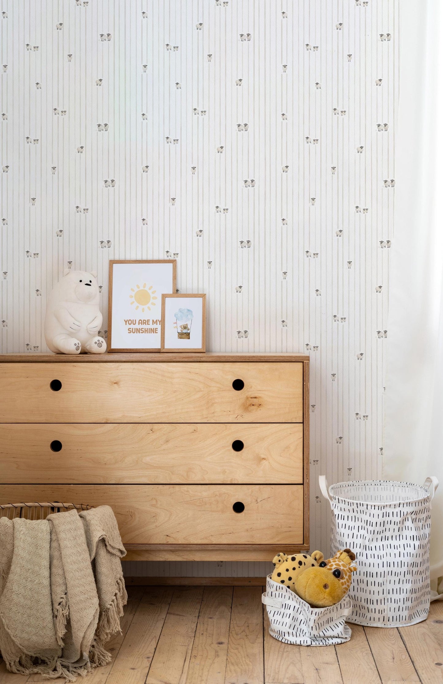 Striped Sheep Wallpaper / Nursery Decor / Kids Room / Neutral Wall