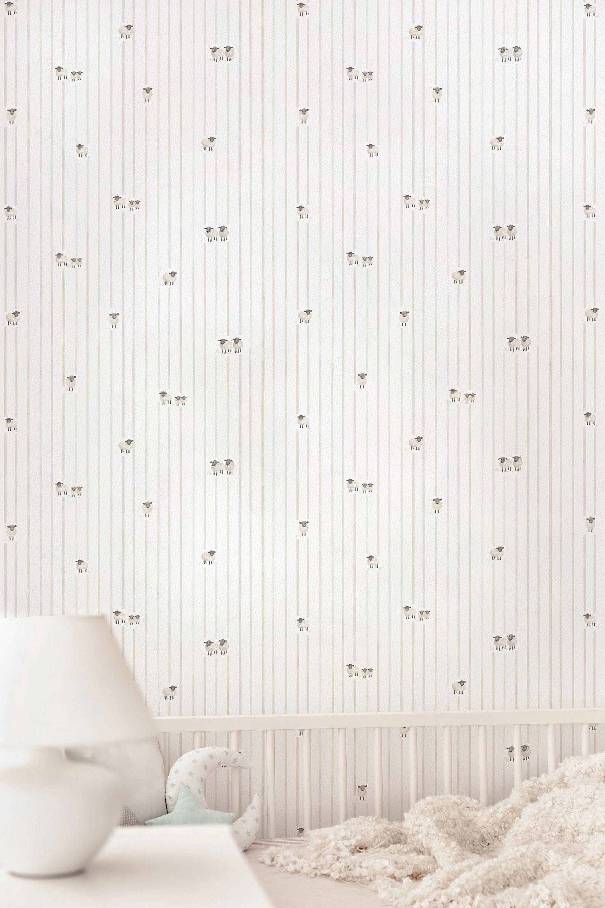 Striped Sheep Wallpaper / Nursery Decor / Kids Room / Neutral Wall