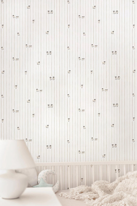 Striped Sheep Wallpaper / Nursery Decor / Kids Room / Neutral Wall