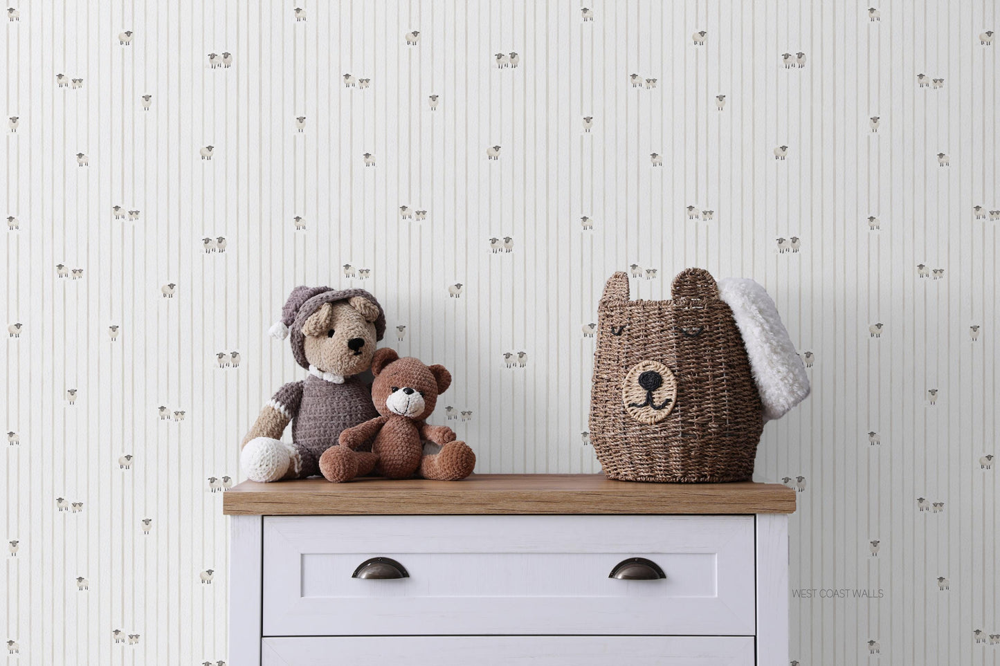 Striped Sheep Wallpaper / Nursery Decor / Kids Room / Neutral Wall