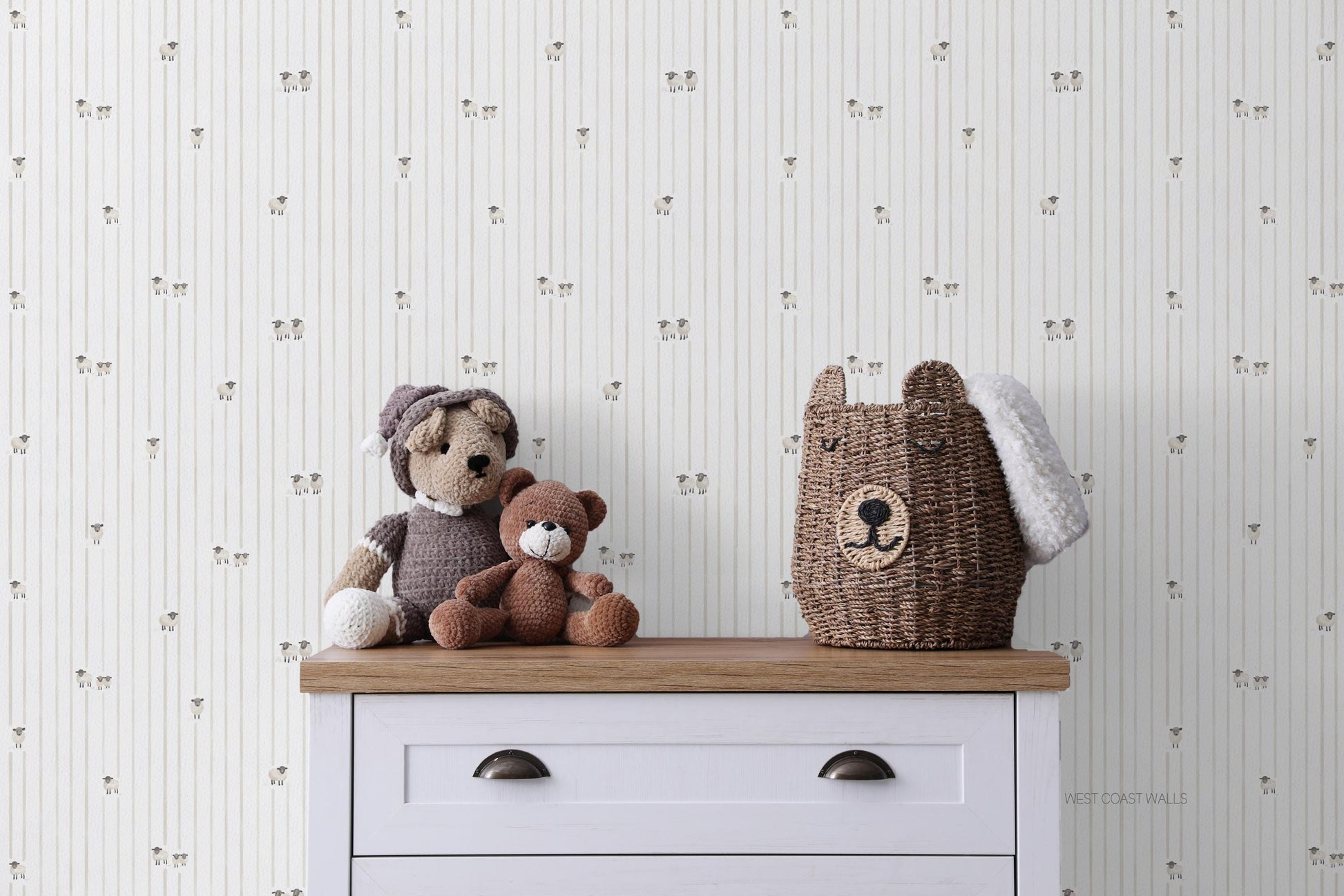 Striped Sheep Wallpaper / Nursery Decor / Kids Room / Neutral Wall