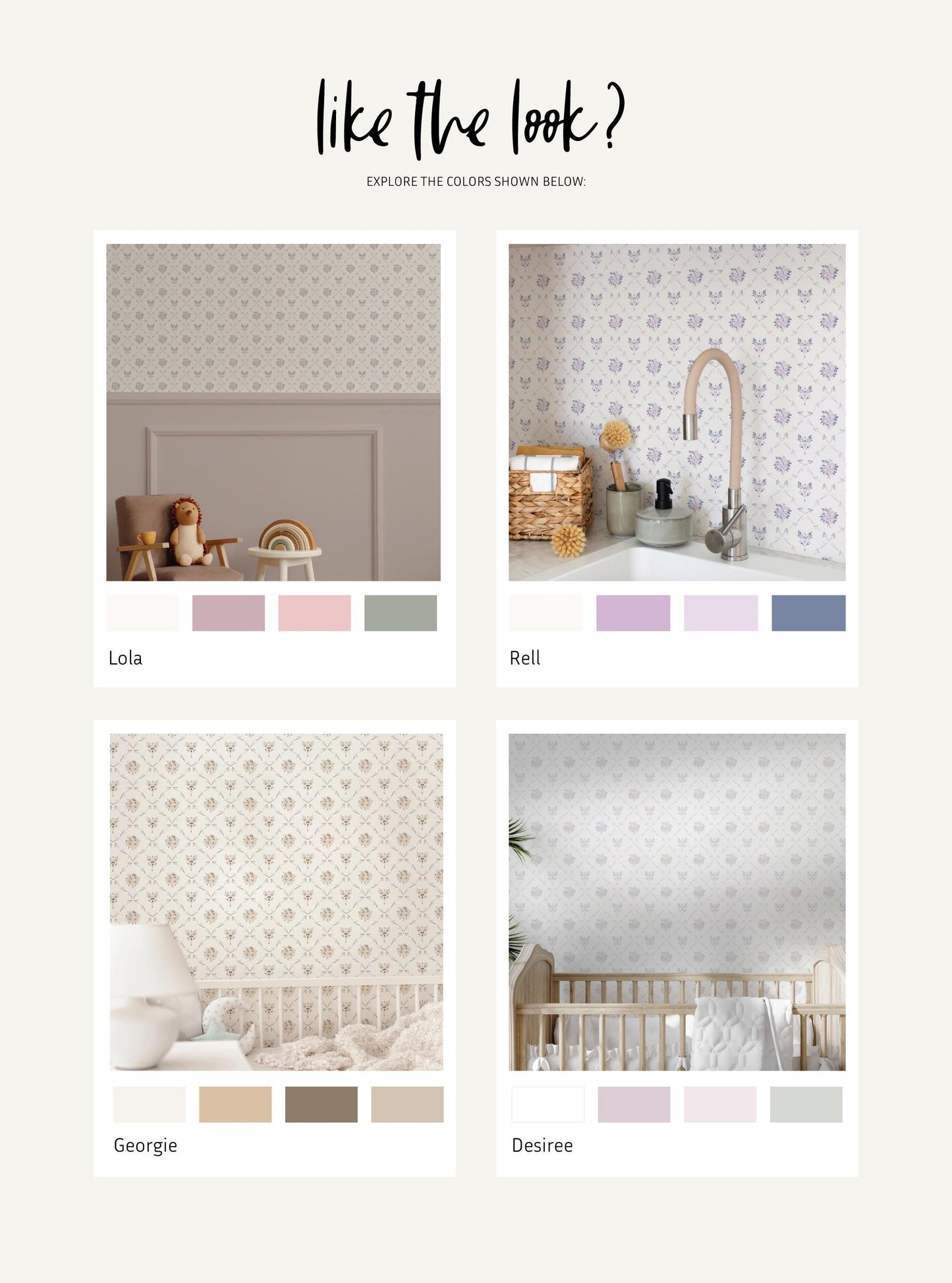 Lola Floral Diamond Wallpaper / Shabby Chic / Dainty Floral Wall / Vintage Inspired