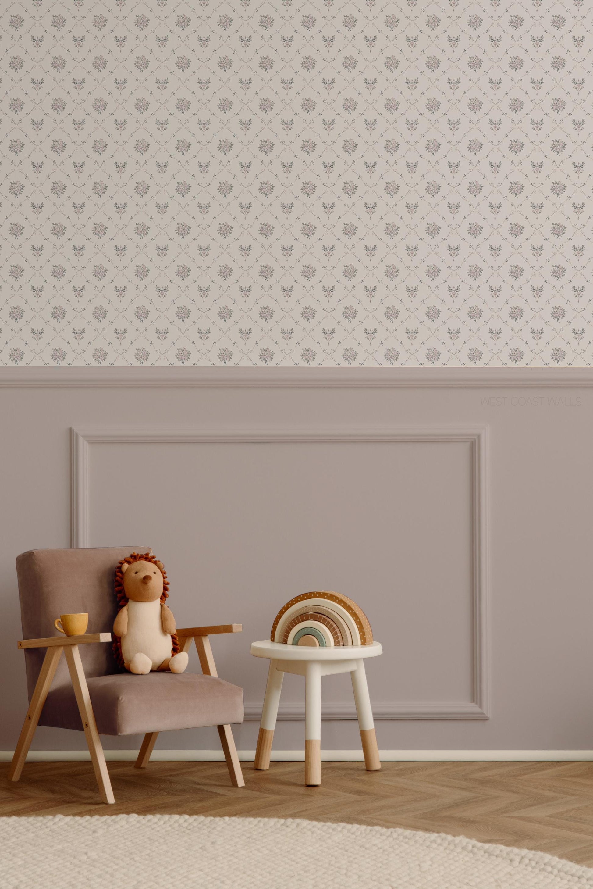 Lola Floral Diamond Wallpaper / Shabby Chic / Dainty Floral Wall / Vintage Inspired