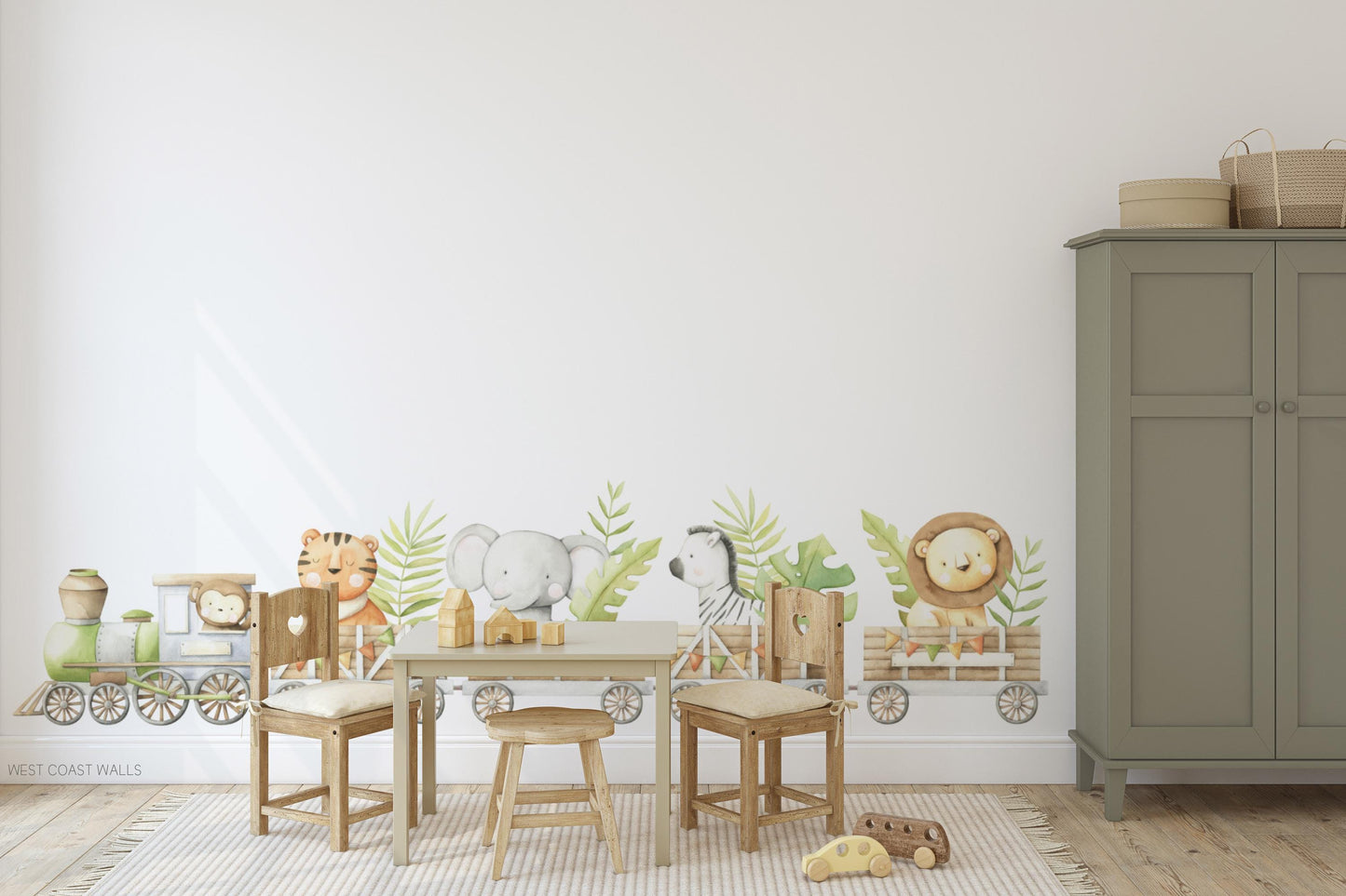 Safari Train Removable Wall Decal / Safari Wall Decor / Nursery Wall Art / Safari Animals / Jungle Animals