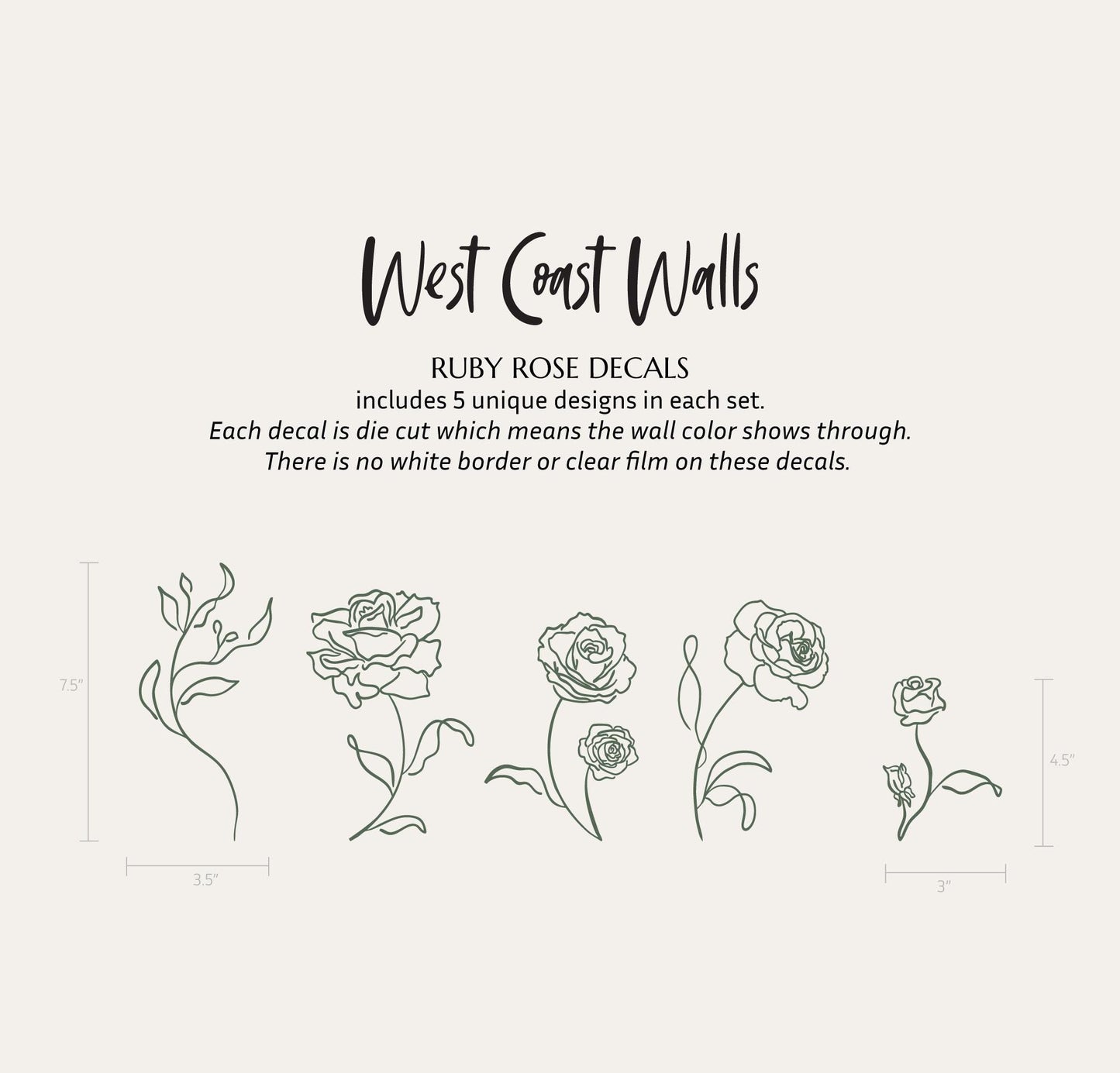 Ruby Rose Wall Decals / Botanical Wall Decor / Minimal Roses / Removable Decals