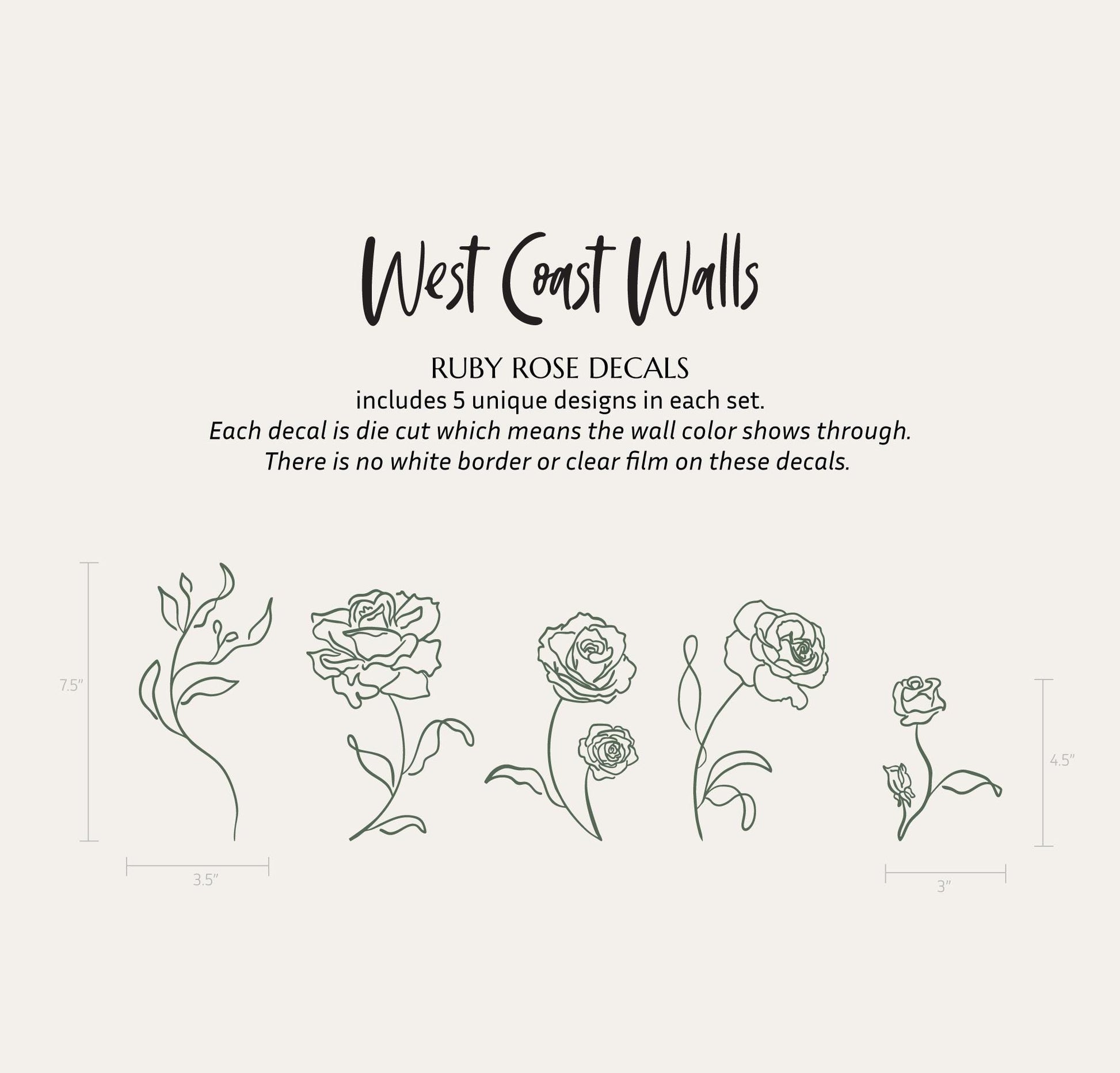 Ruby Rose Wall Decals / Botanical Wall Decor / Minimal Roses / Removable Decals