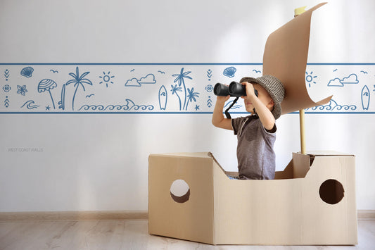 Ocean and Surf Wallpaper Border / Surf Wall Decor / Ocean Theme / Surf Theme / Surf Art / Minimal Kids Room / Kids Decals