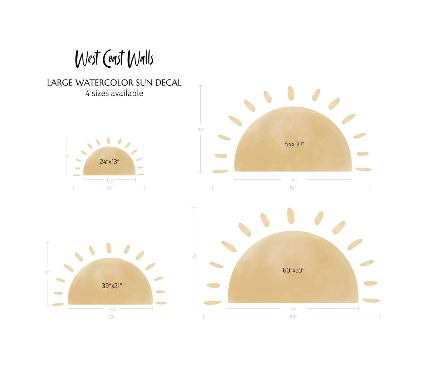 Large Watercolor Sun Removable Wall Decal