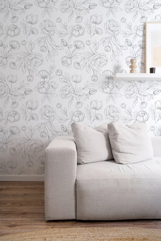 Sketched Floral Wallpaper