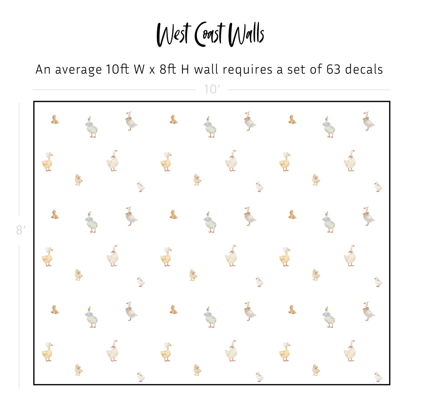 An image showing a pack of 63 Storybook Duckling Decals  covering the average 10x8 wall.