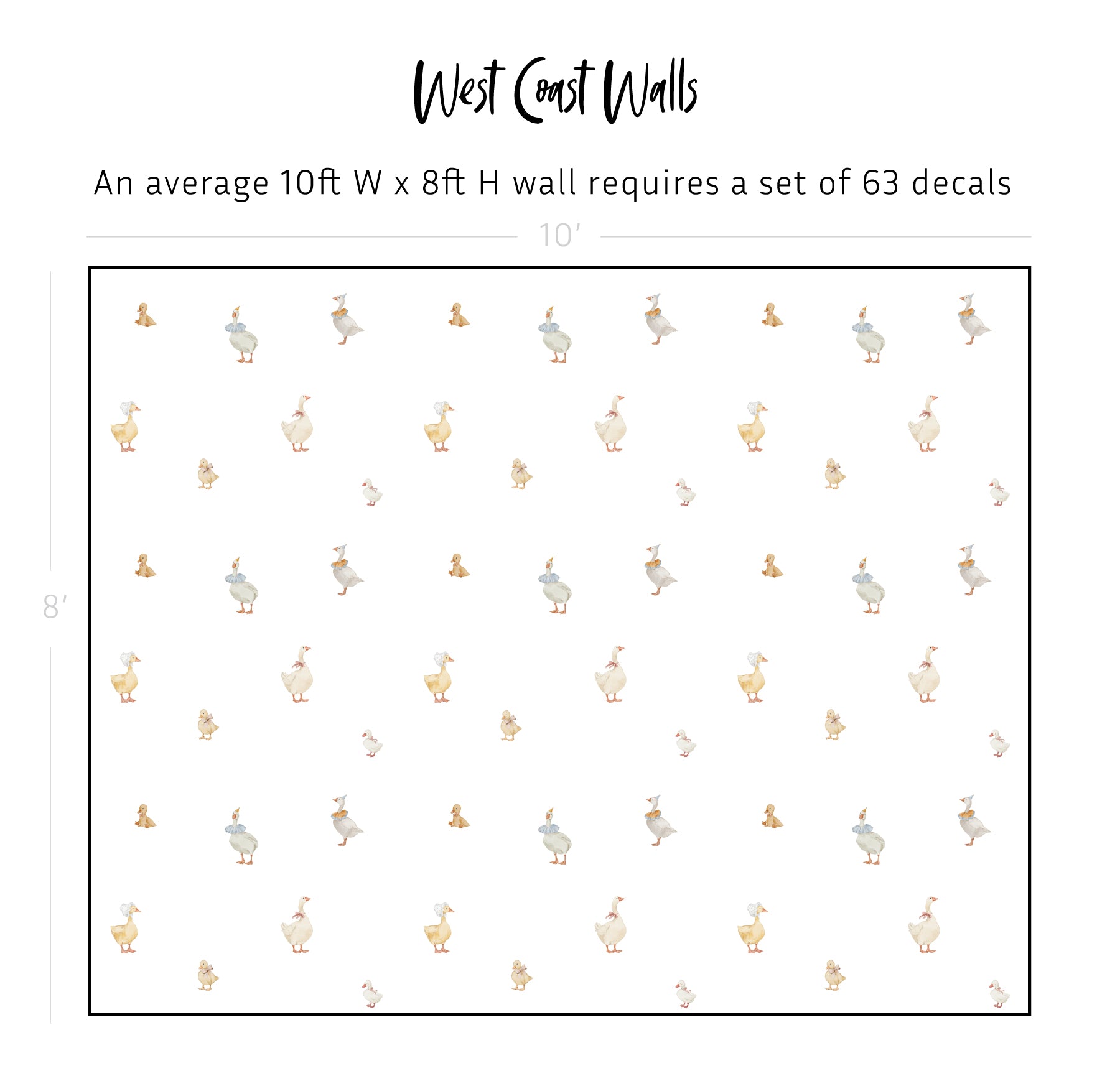An image showing a pack of 63 Storybook Duckling Decals  covering the average 10x8 wall.